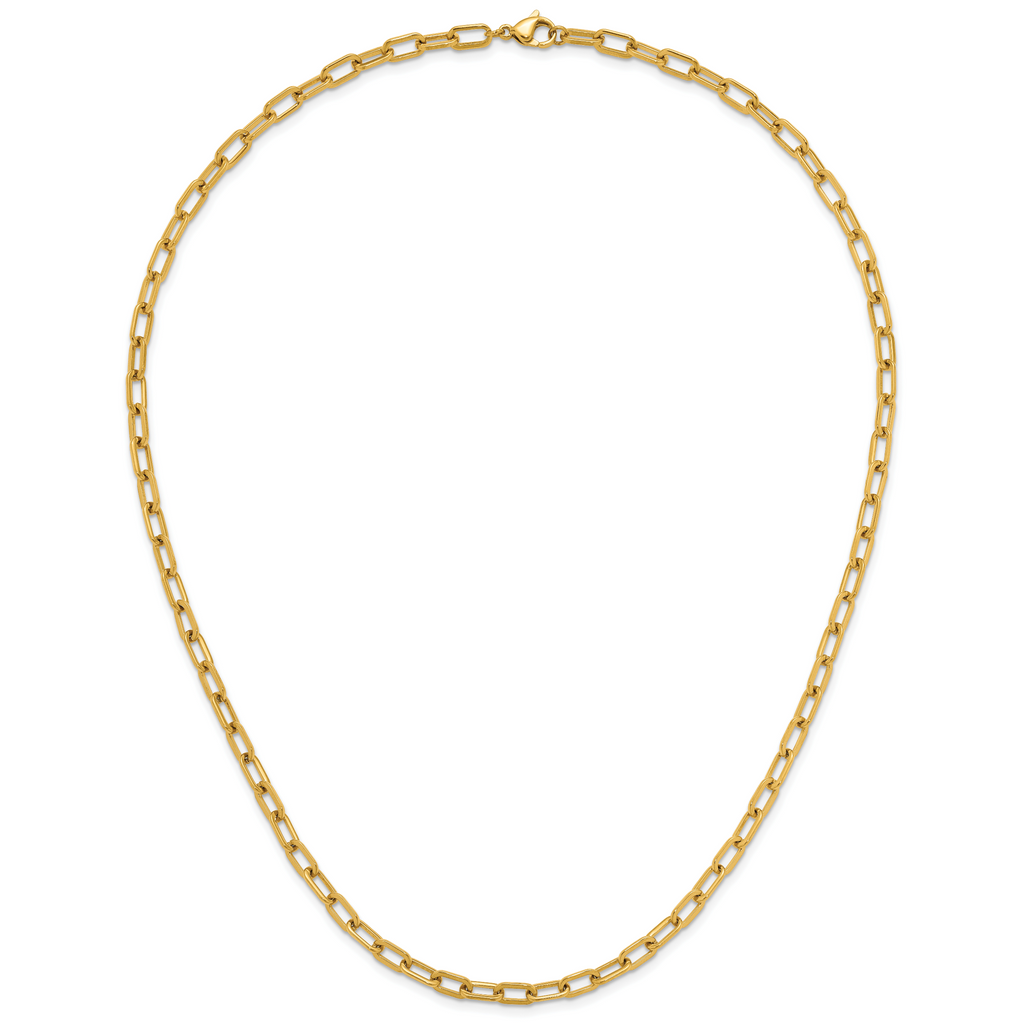 Polished Gold-Tone Stainless Steel Paperclip Chain Necklace 4.25mm