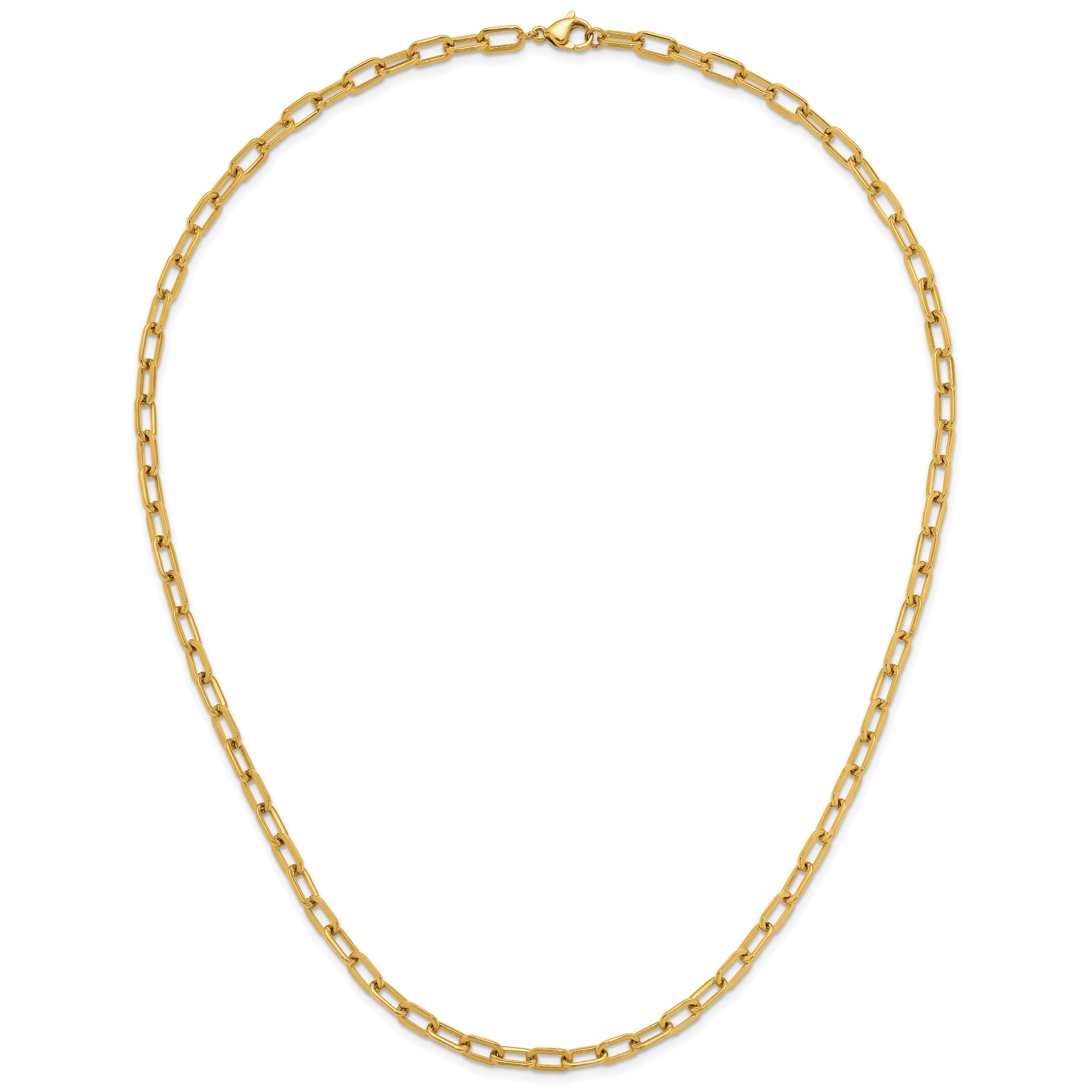 Polished Gold-Tone Stainless Steel Paperclip Chain Necklace 4.25mm