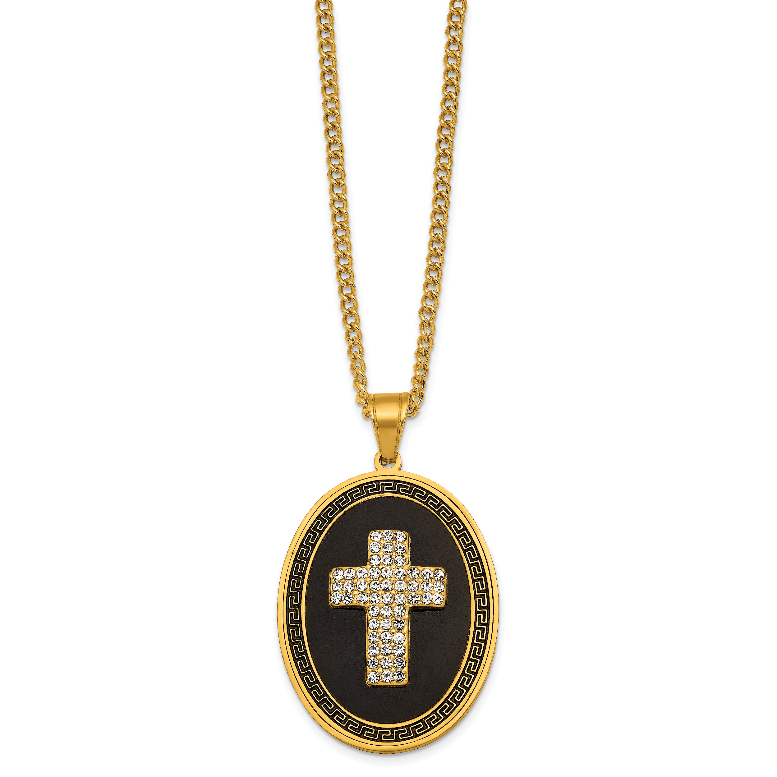 Gold-Tone Polished Crystal Cross Black Enamel Stainless Steel Necklace 3mm Secondary image