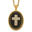Gold-Tone Polished Crystal Cross Black Enamel Stainless Steel Necklace 3mm
