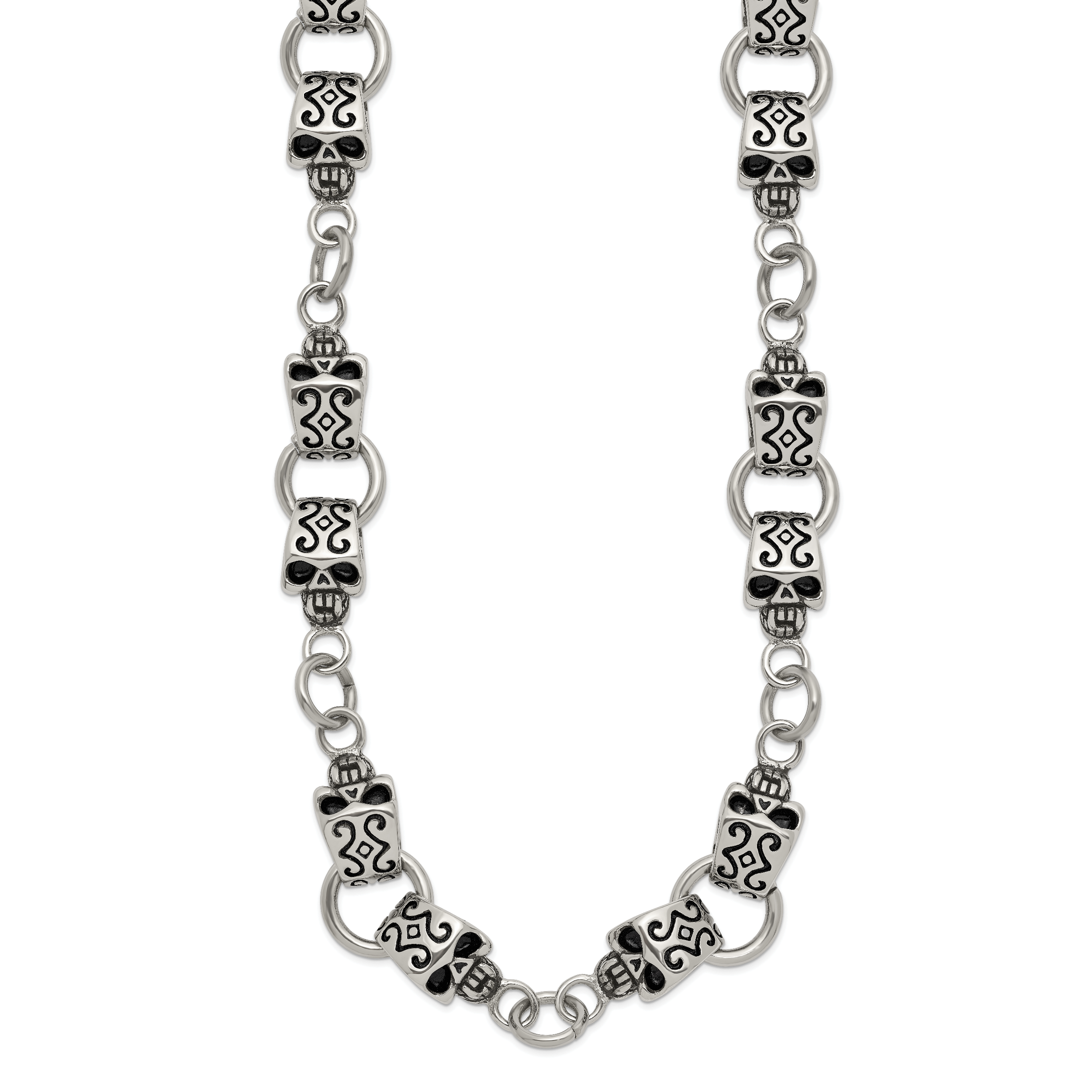 Chisel Stainless Steel Antiqued and Polished Skull 24 inch Necklace Secondary image