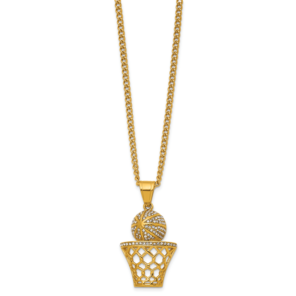 Gold-Tone Polished Crystal Stainless Steel Necklace 3.05mm