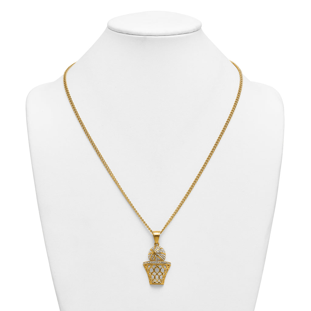Gold-Tone Polished Crystal Stainless Steel Necklace 3.05mm