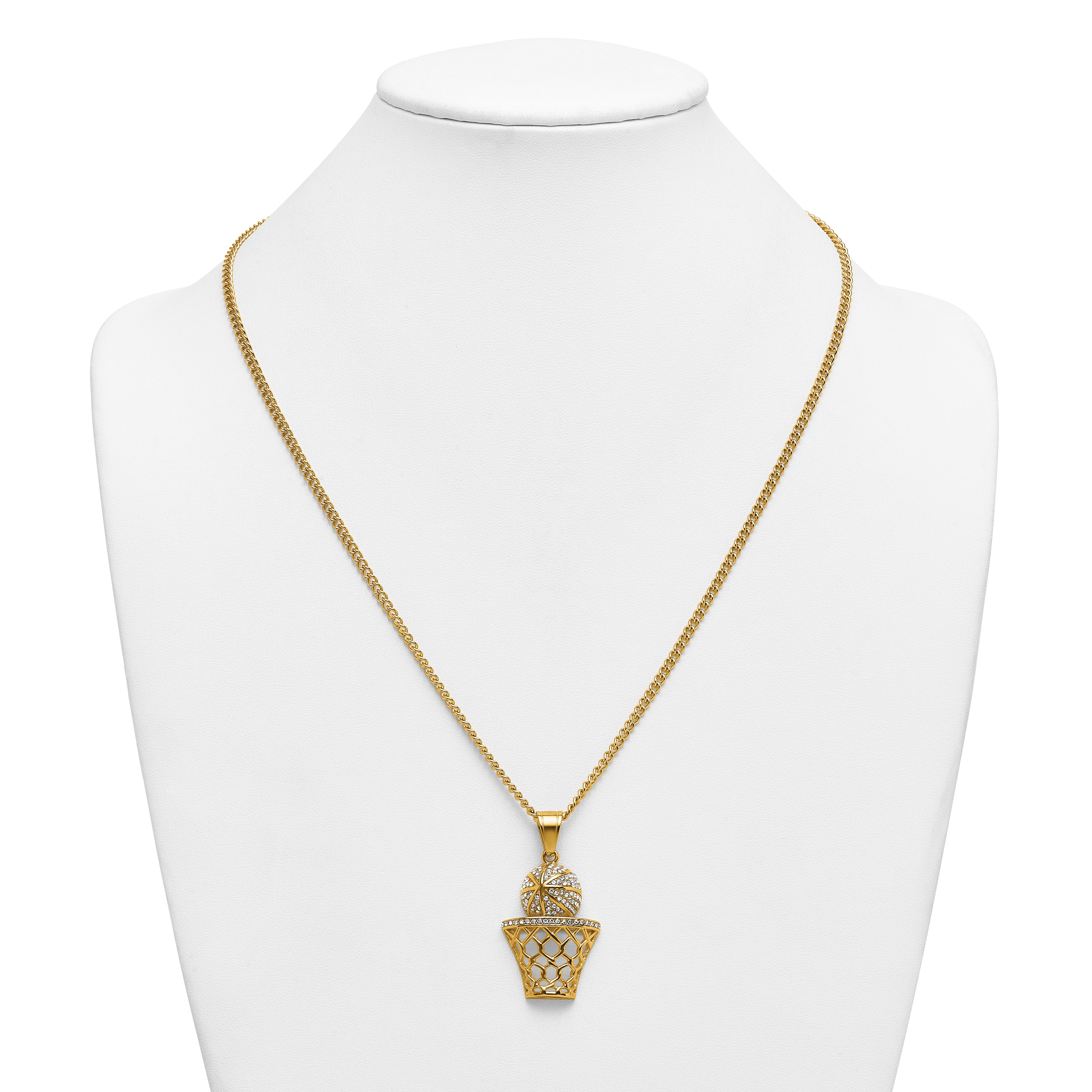 Gold-Tone Polished Crystal Stainless Steel Necklace 3.05mm