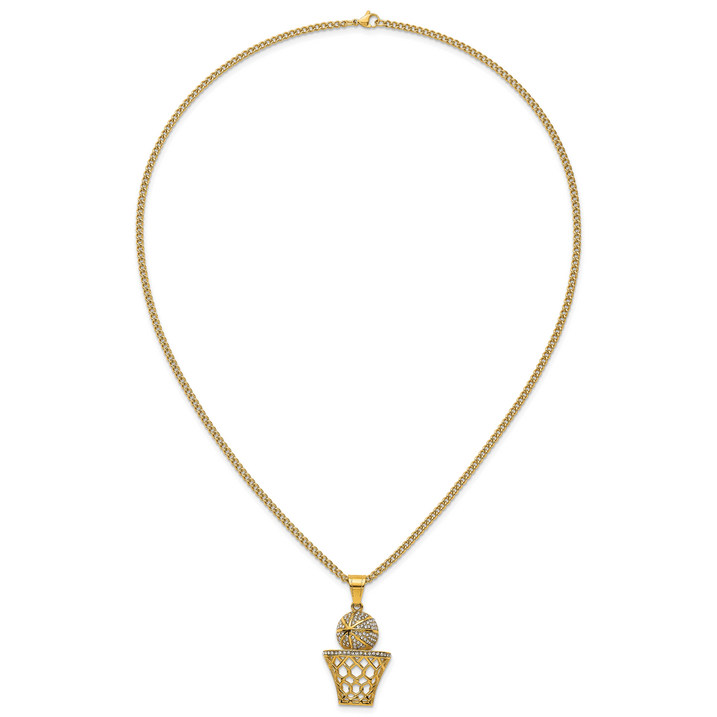 Gold-Tone Polished Crystal Stainless Steel Necklace 3.05mm
