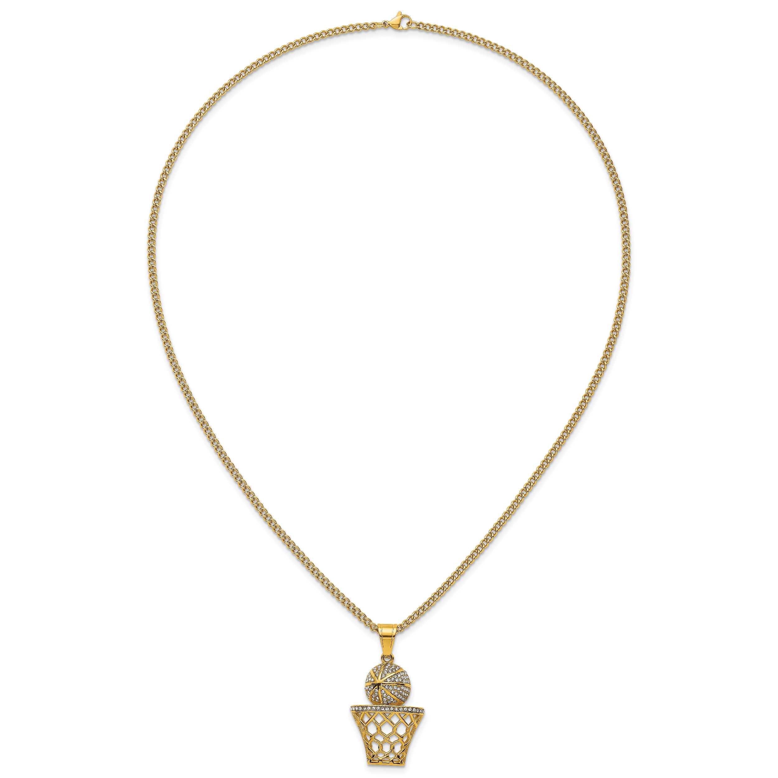 Gold-Tone Polished Crystal Stainless Steel Necklace 3.05mm