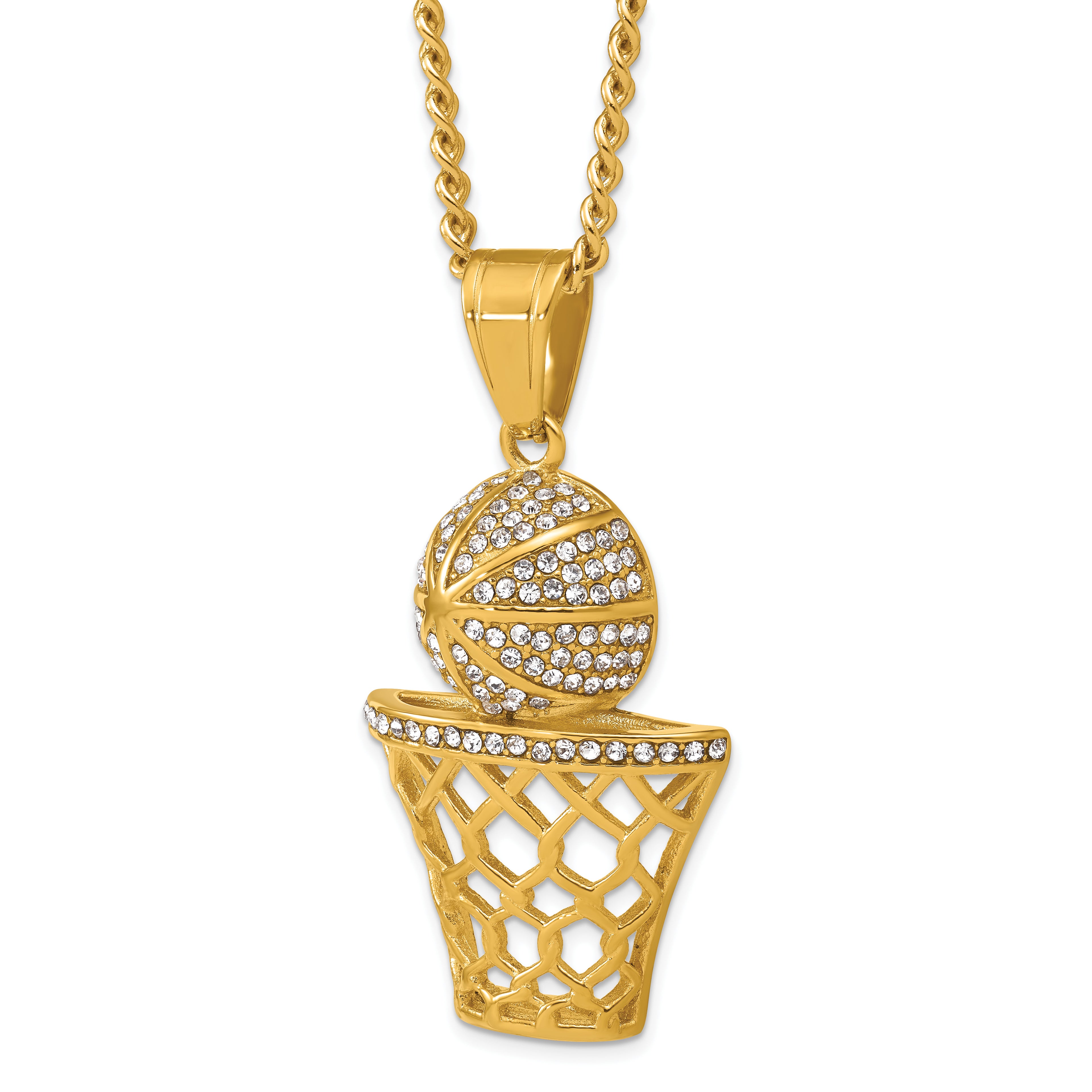 Gold-Tone Polished Crystal Stainless Steel Necklace 3.05mm