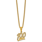 Gold-Tone Polished Crystal Stainless Steel Necklace 3mm
