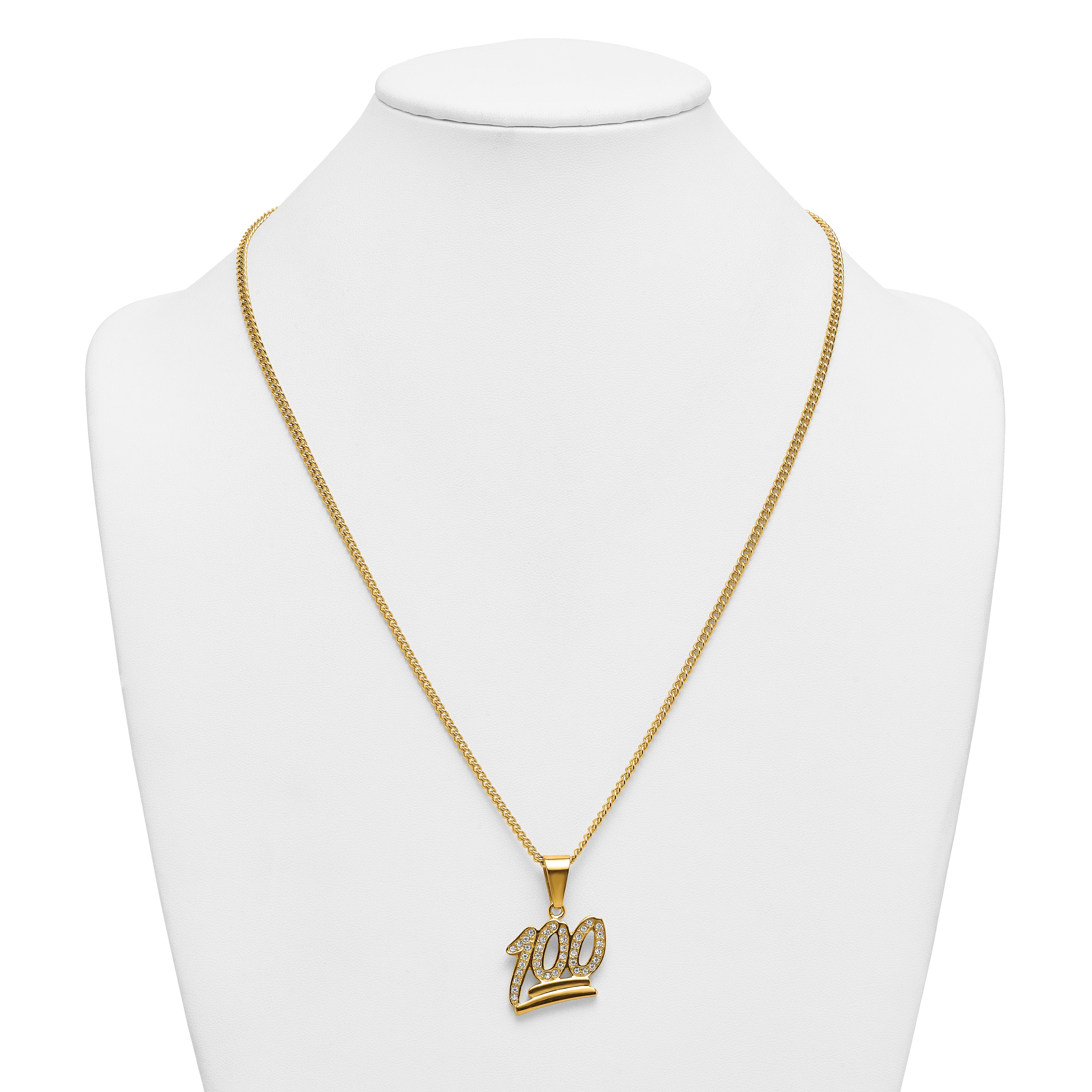 Gold-Tone Polished Crystal Stainless Steel Necklace 3mm