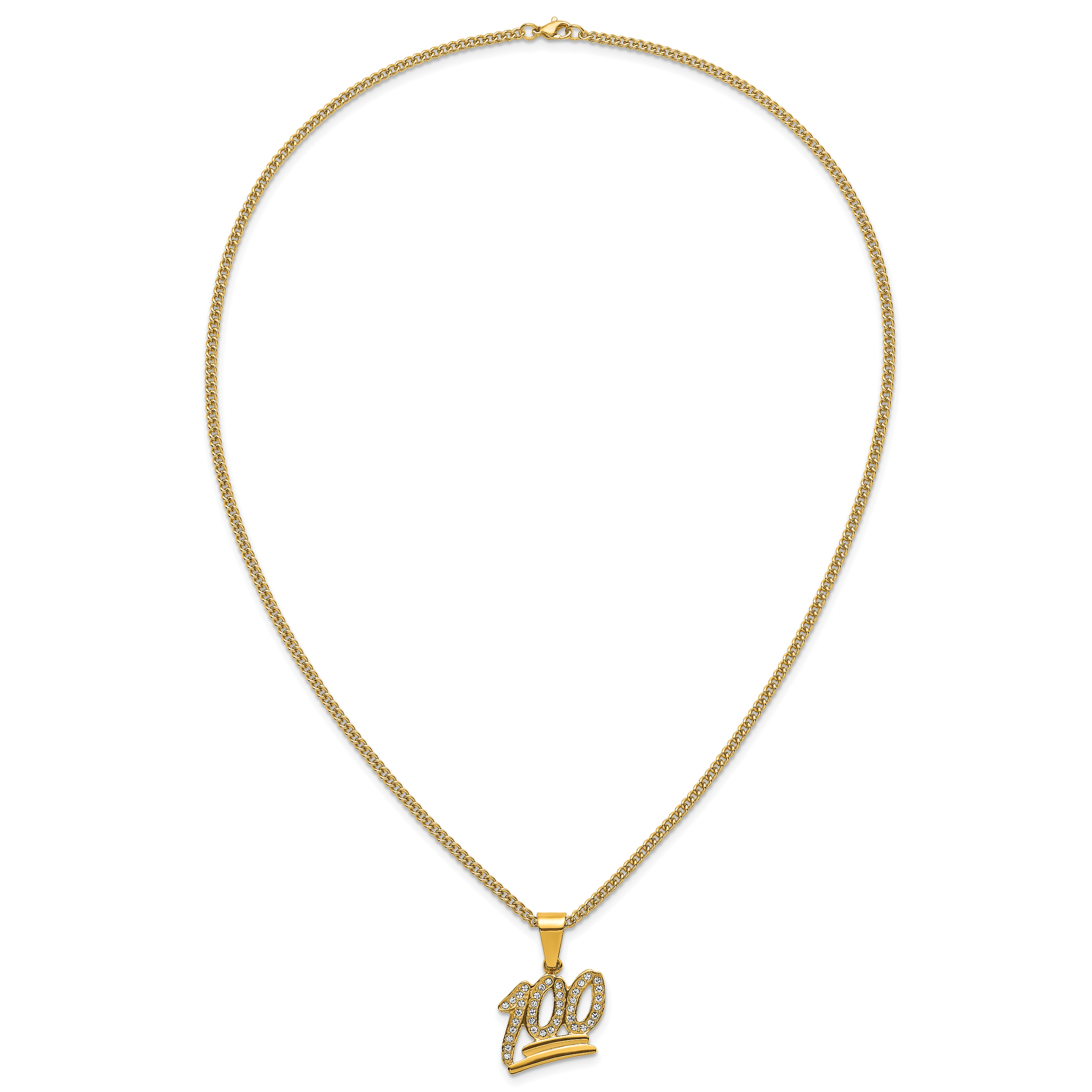 Gold-Tone Polished Crystal Stainless Steel Necklace 3mm