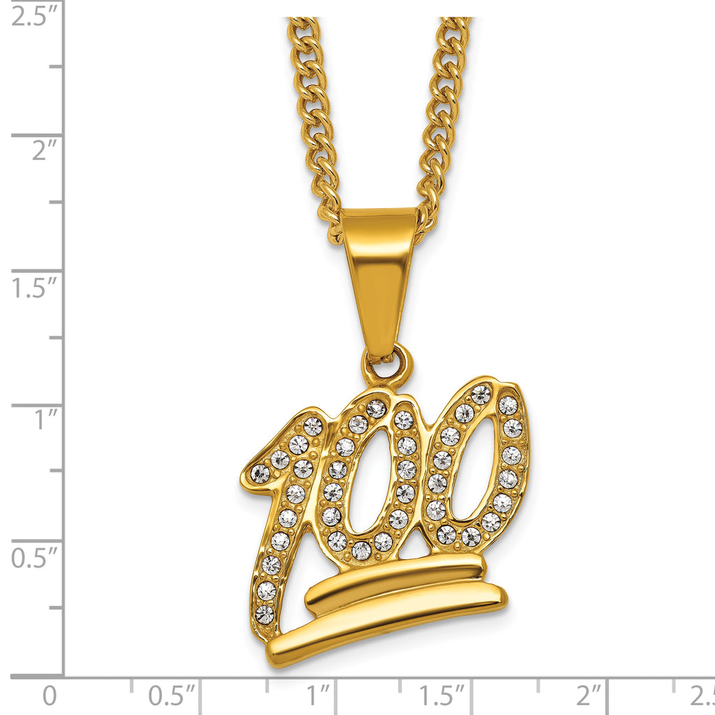 Gold-Tone Polished Crystal Stainless Steel Necklace 3mm