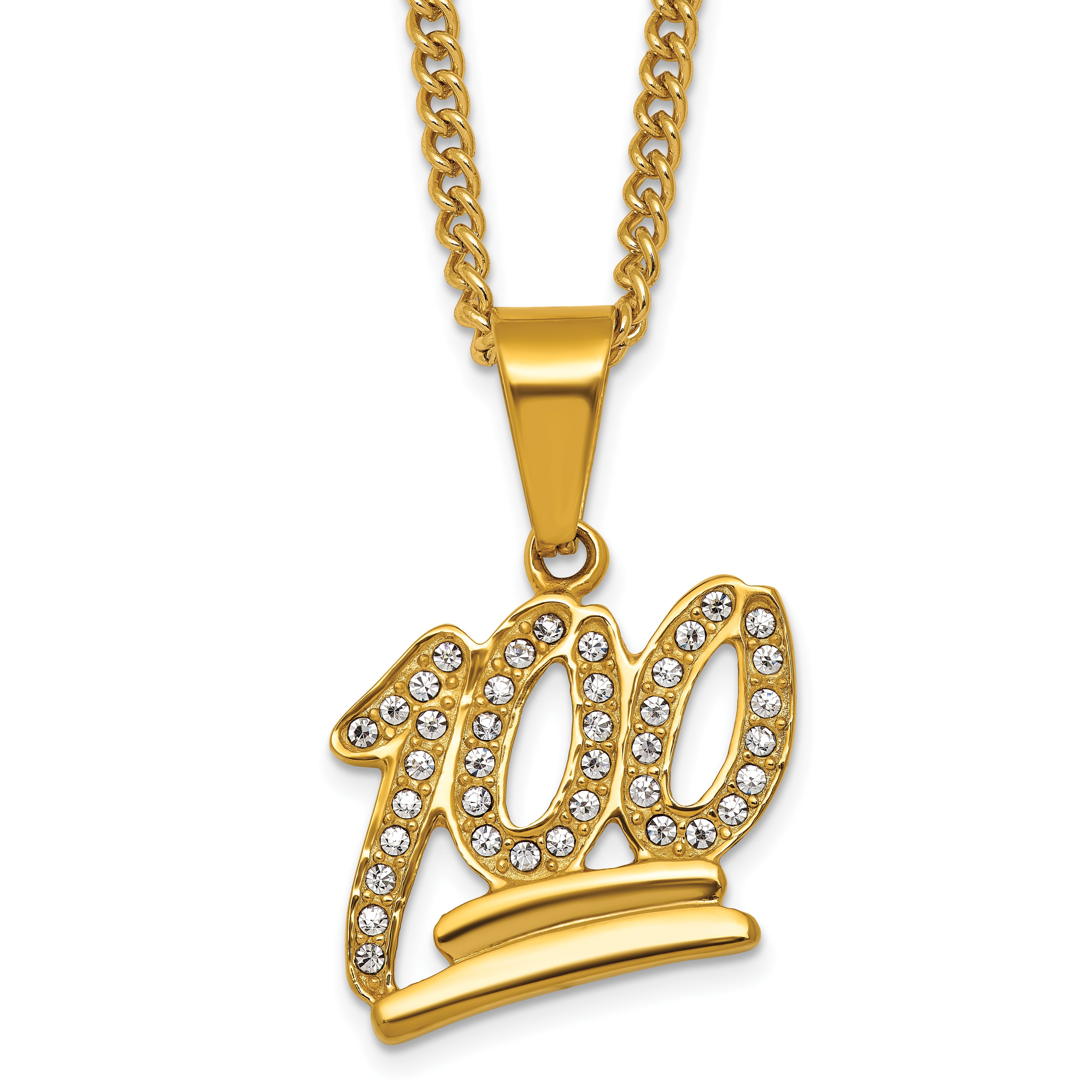 Gold-Tone Polished Crystal Stainless Steel Necklace 3mm