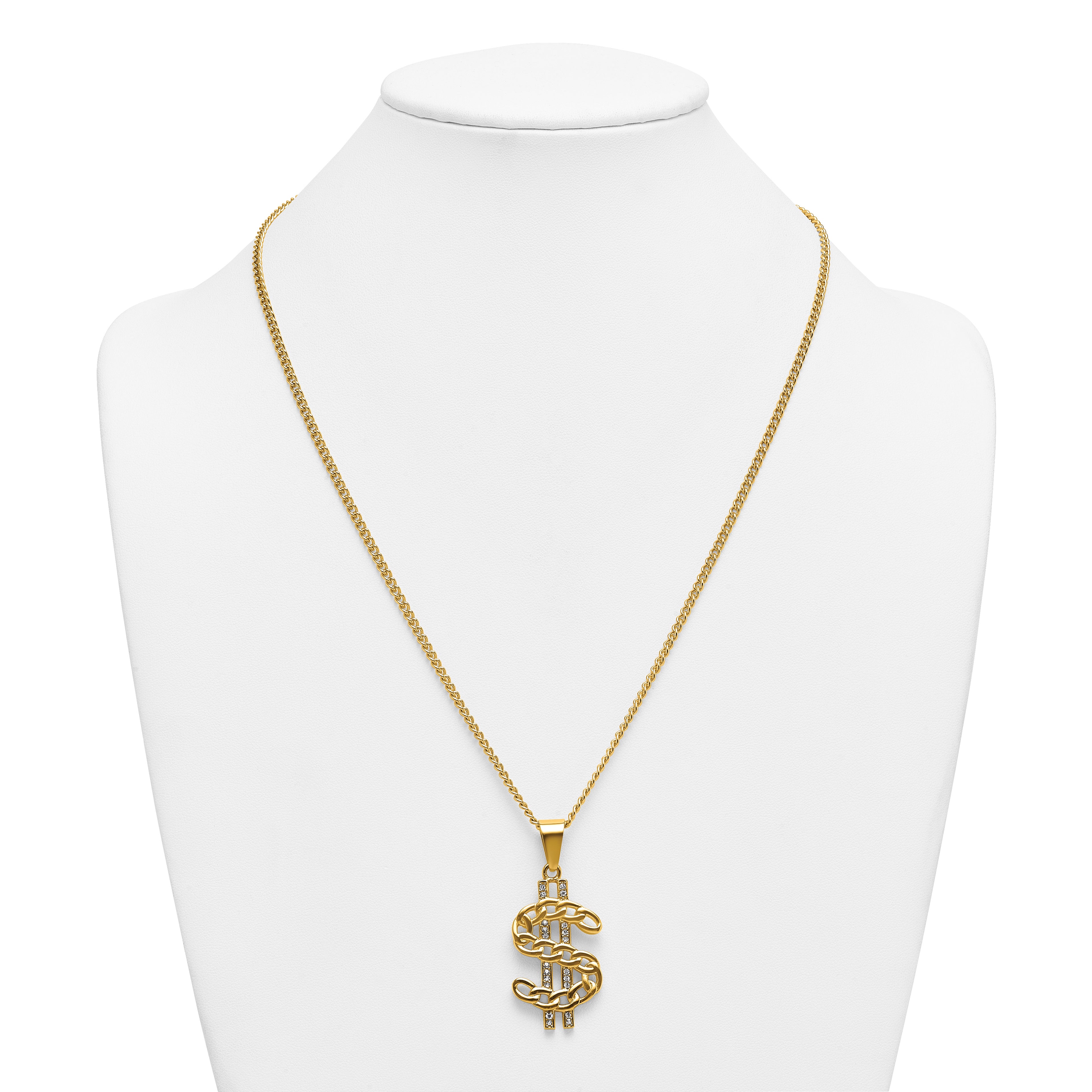 Gold-Tone Polished Crystal Stainless Steel Necklace 2.85mm