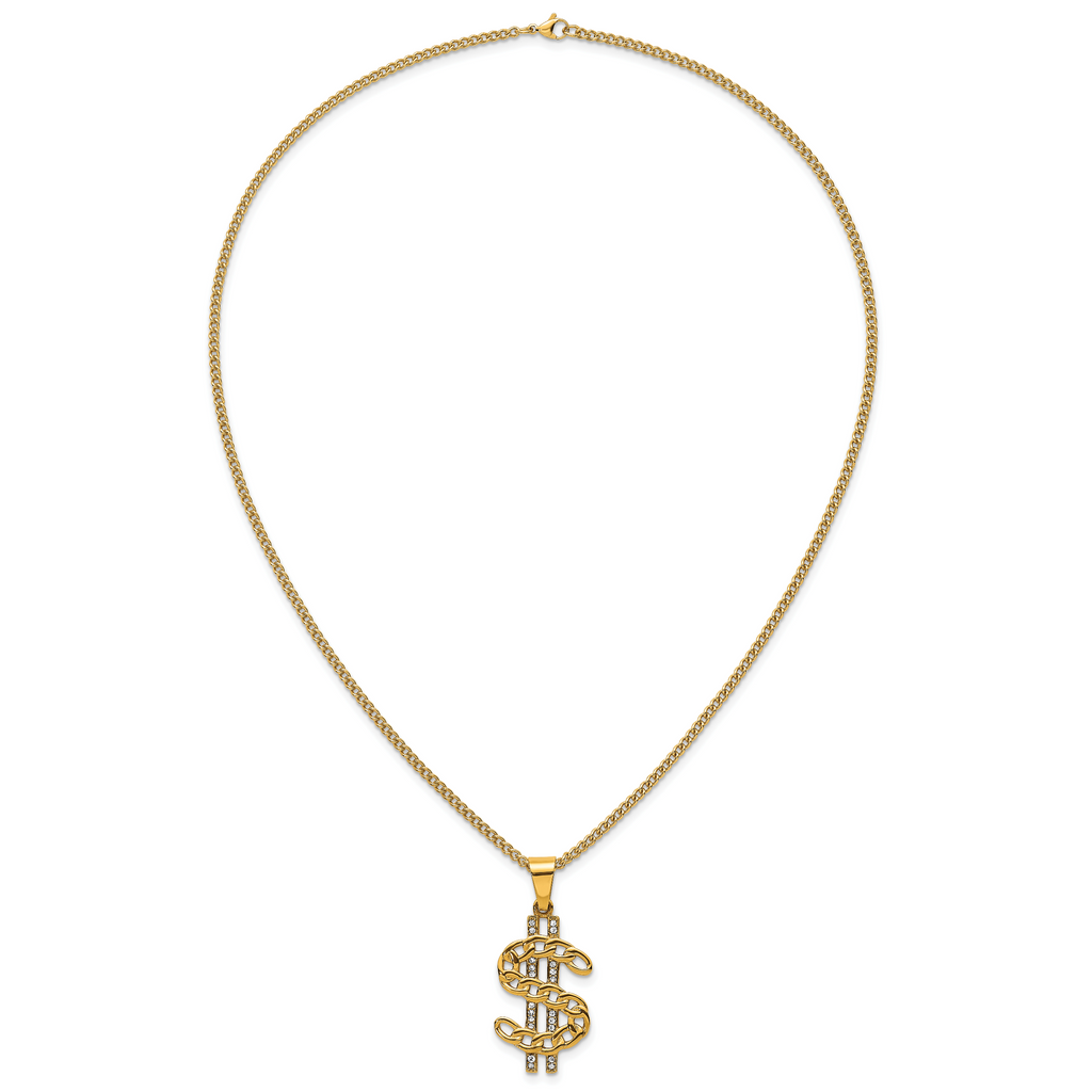 Gold-Tone Polished Crystal Stainless Steel Necklace 2.85mm