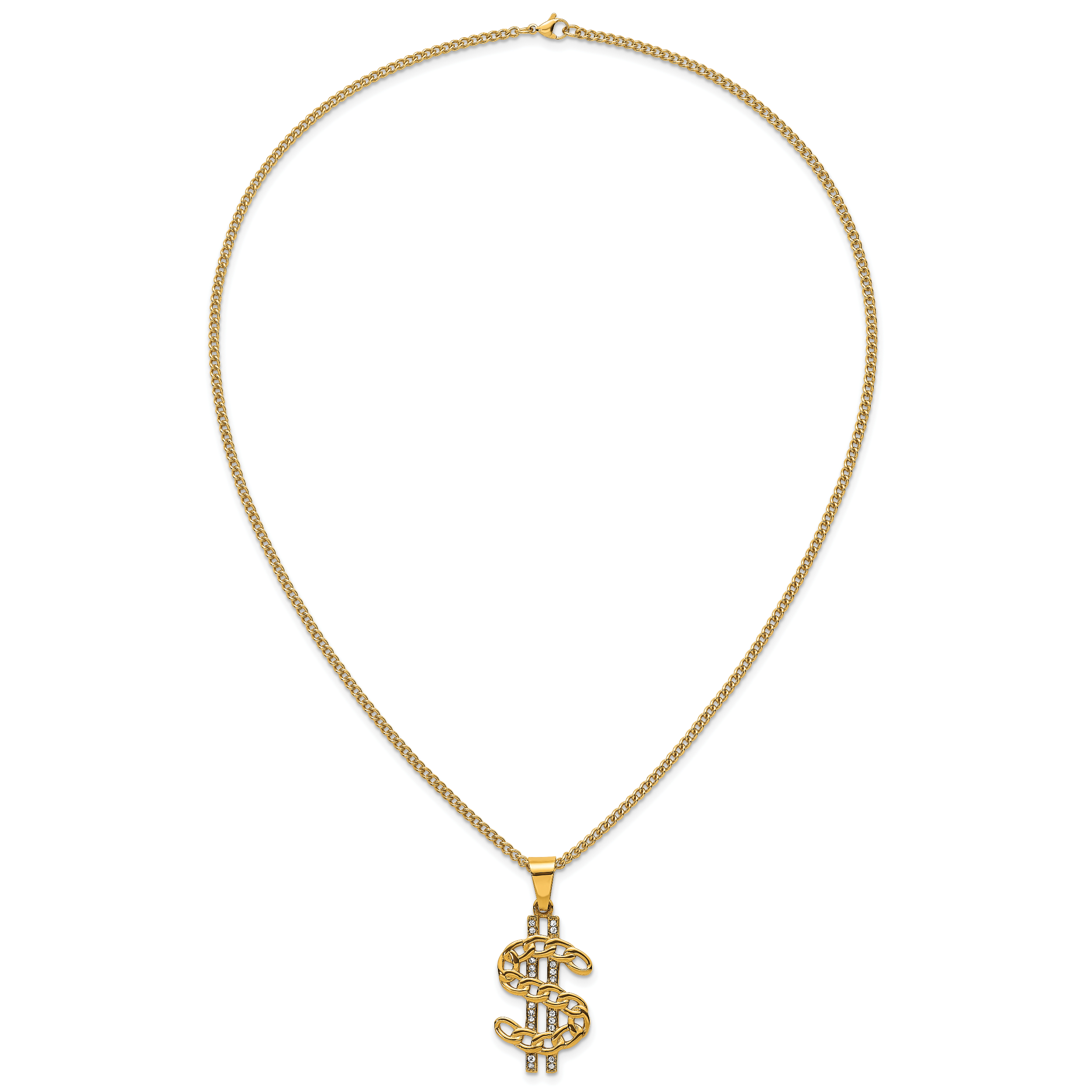 Gold-Tone Polished Crystal Stainless Steel Necklace 2.85mm
