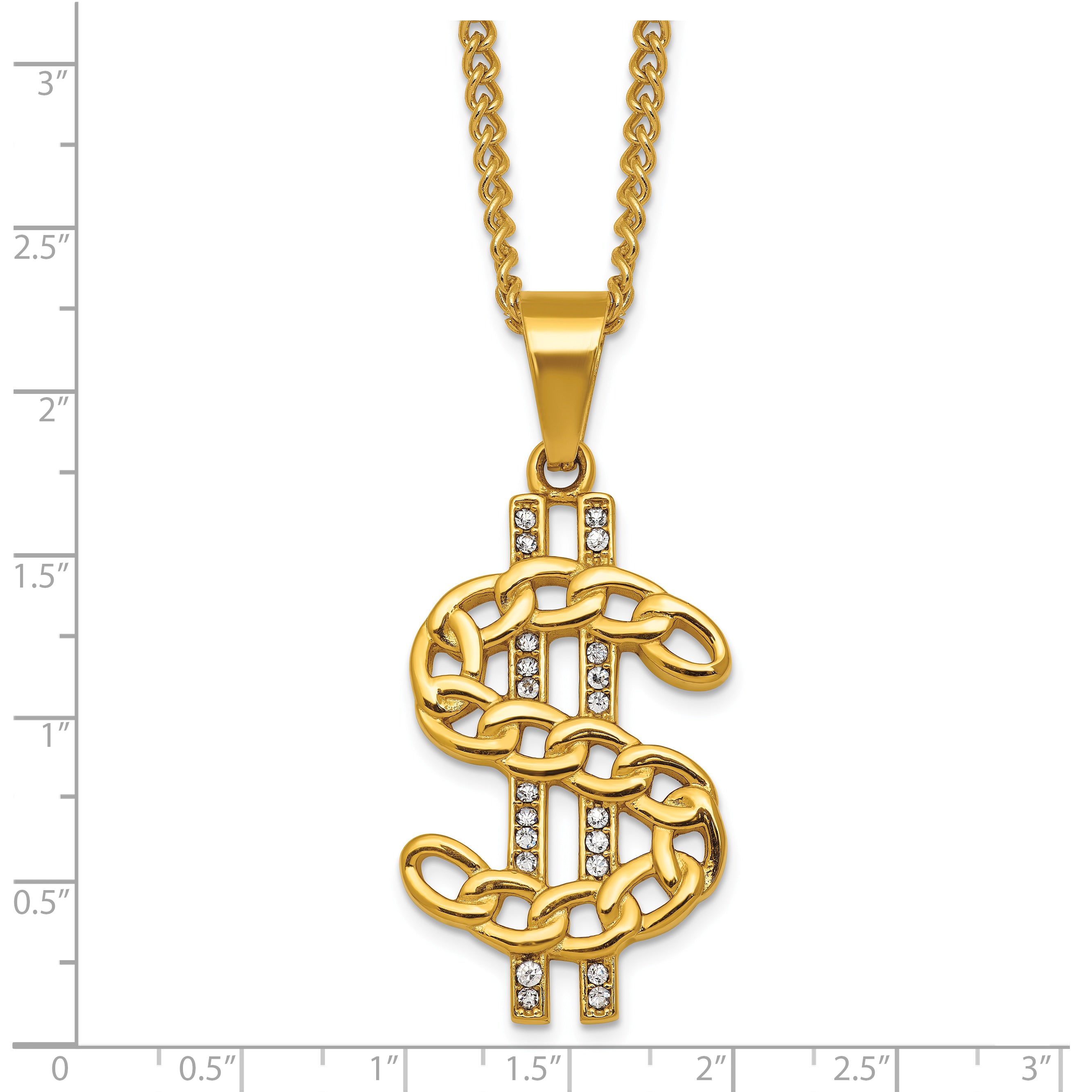 Gold-Tone Polished Crystal Stainless Steel Necklace 2.85mm