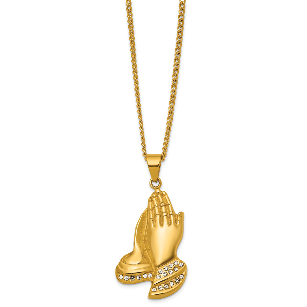 Gold-Tone Polished Crystal Stainless Steel Necklace 2.9mm