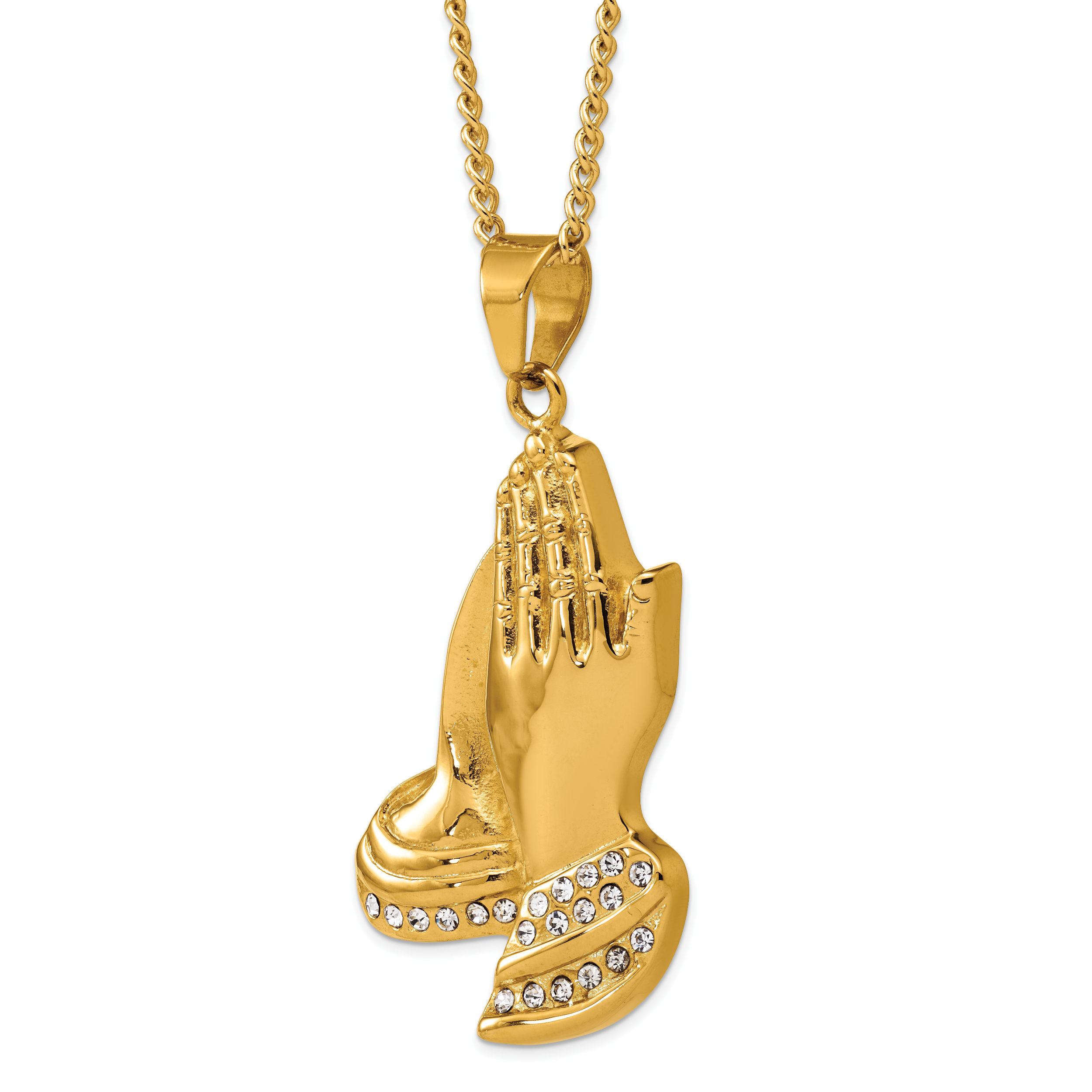 Gold-Tone Polished Crystal Stainless Steel Necklace 2.9mm
