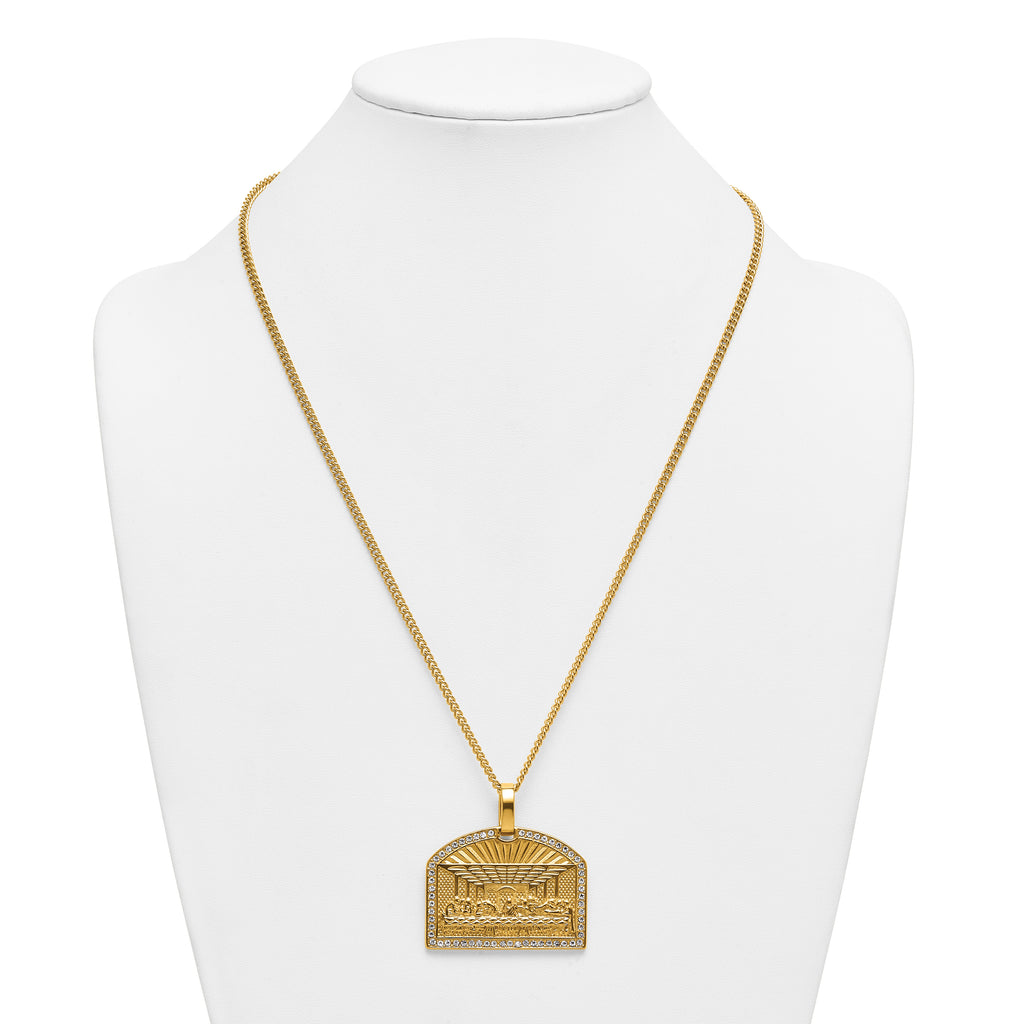 Gold-Tone Polished Crystal Stainless Steel Necklace 3mm 24in