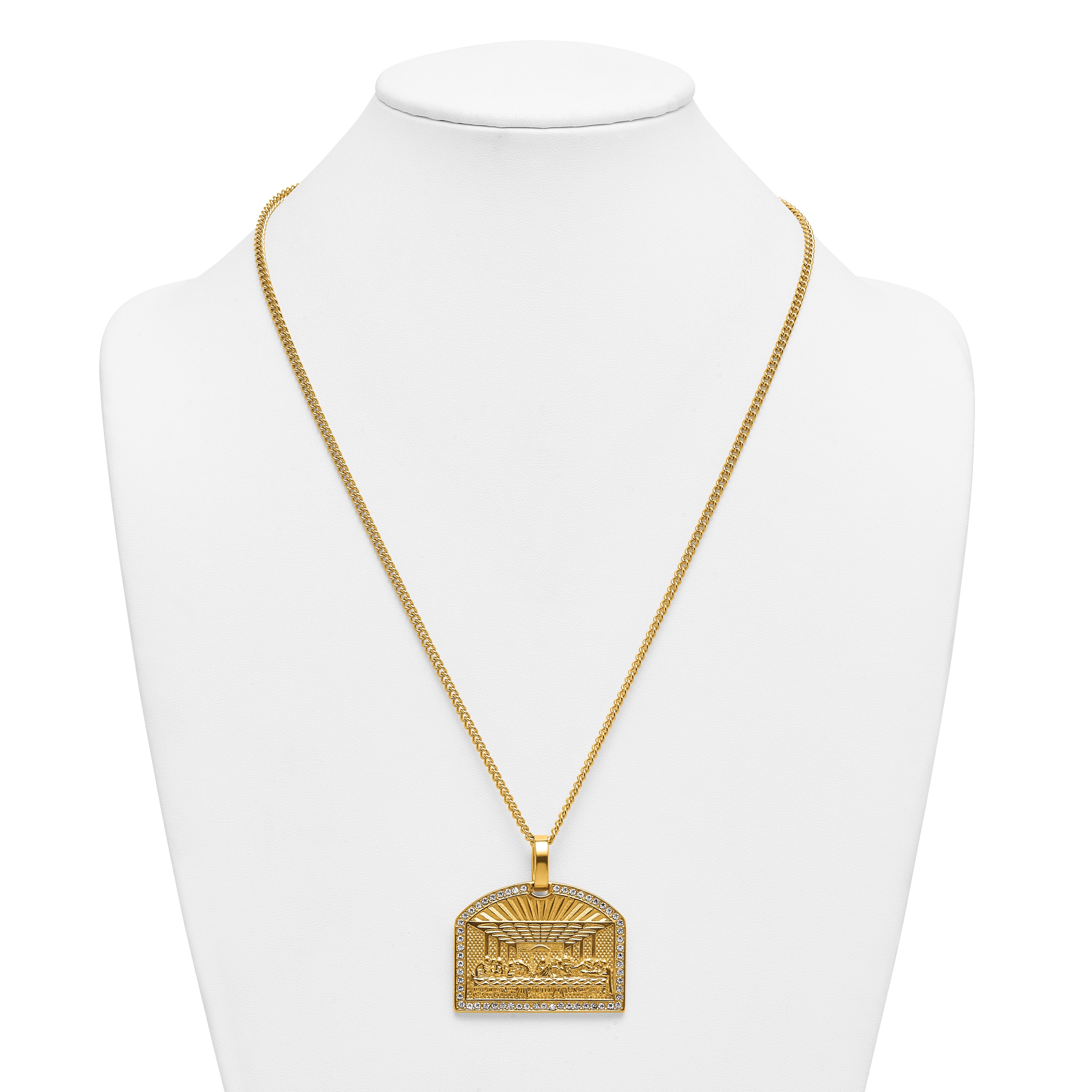Gold-Tone Polished Crystal Stainless Steel Necklace 3mm 24in