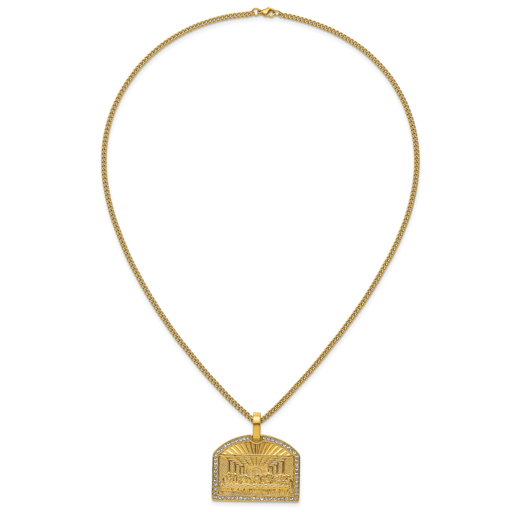 Gold-Tone Polished Crystal Stainless Steel Necklace 3mm 24in