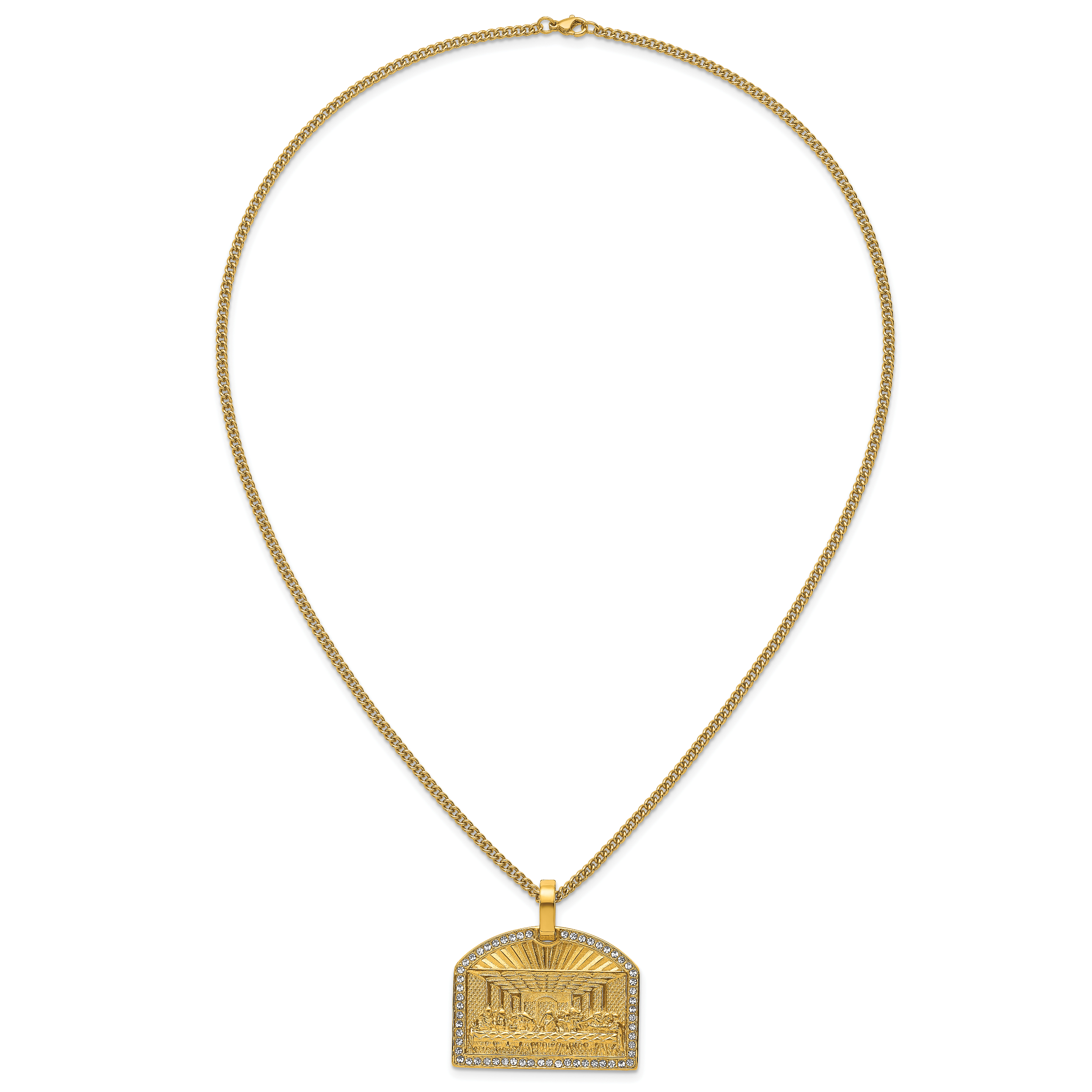 Gold-Tone Polished Crystal Stainless Steel Necklace 3mm 24in