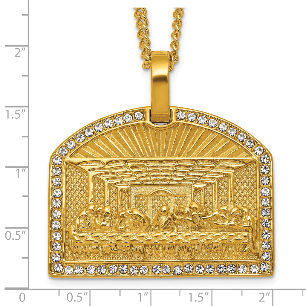 Gold-Tone Polished Crystal Stainless Steel Necklace 3mm 24in