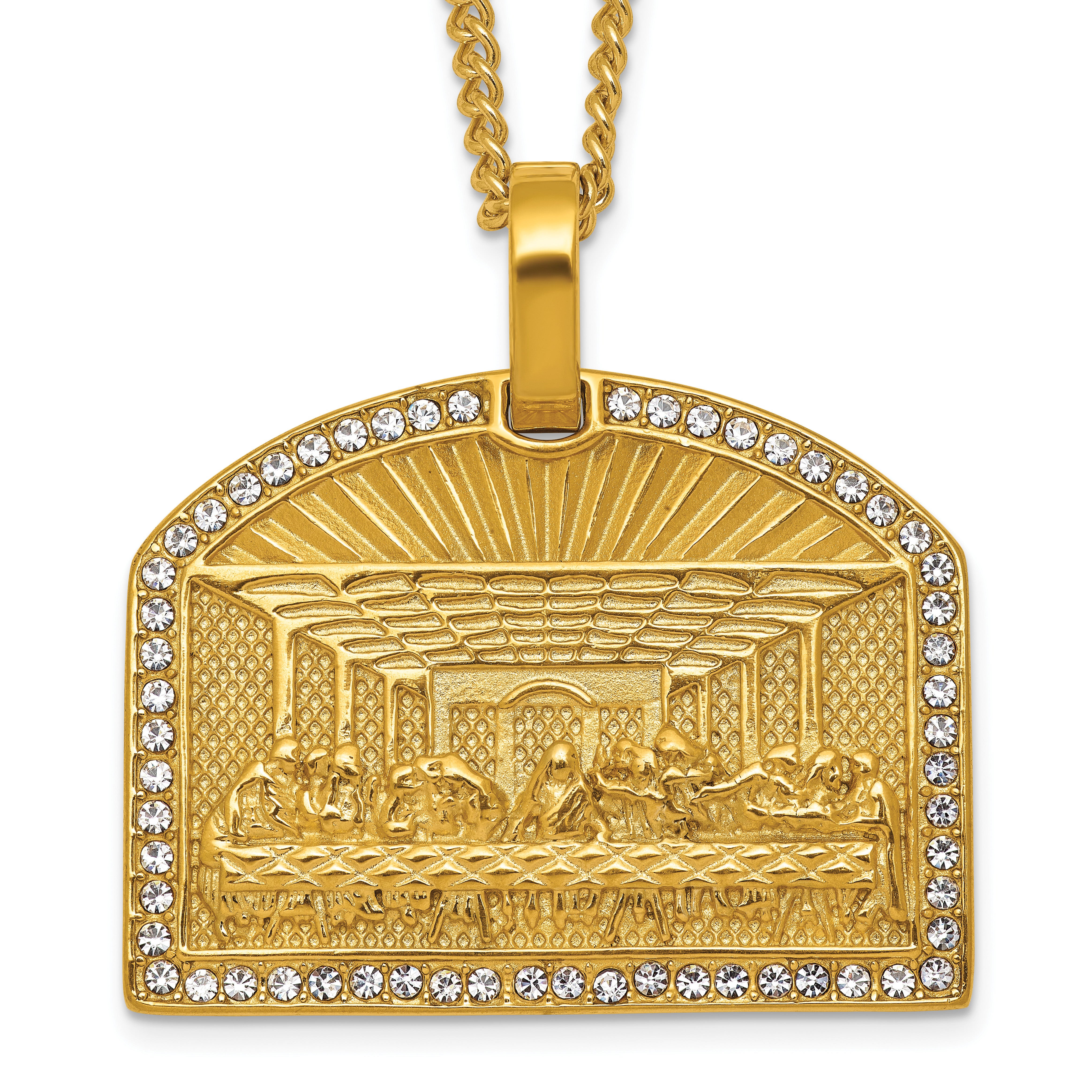 Gold-Tone Polished Crystal Stainless Steel Necklace 3mm 24in Main image
