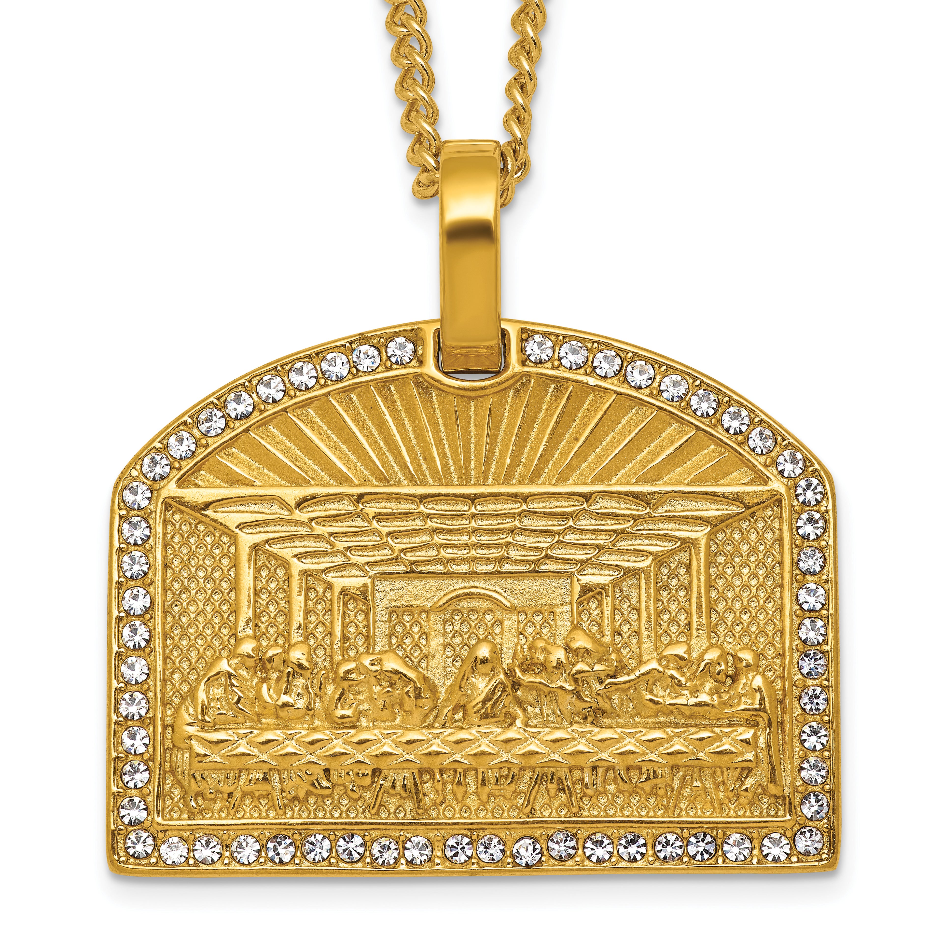 Gold-Tone Polished Crystal Stainless Steel Necklace 3mm 24in