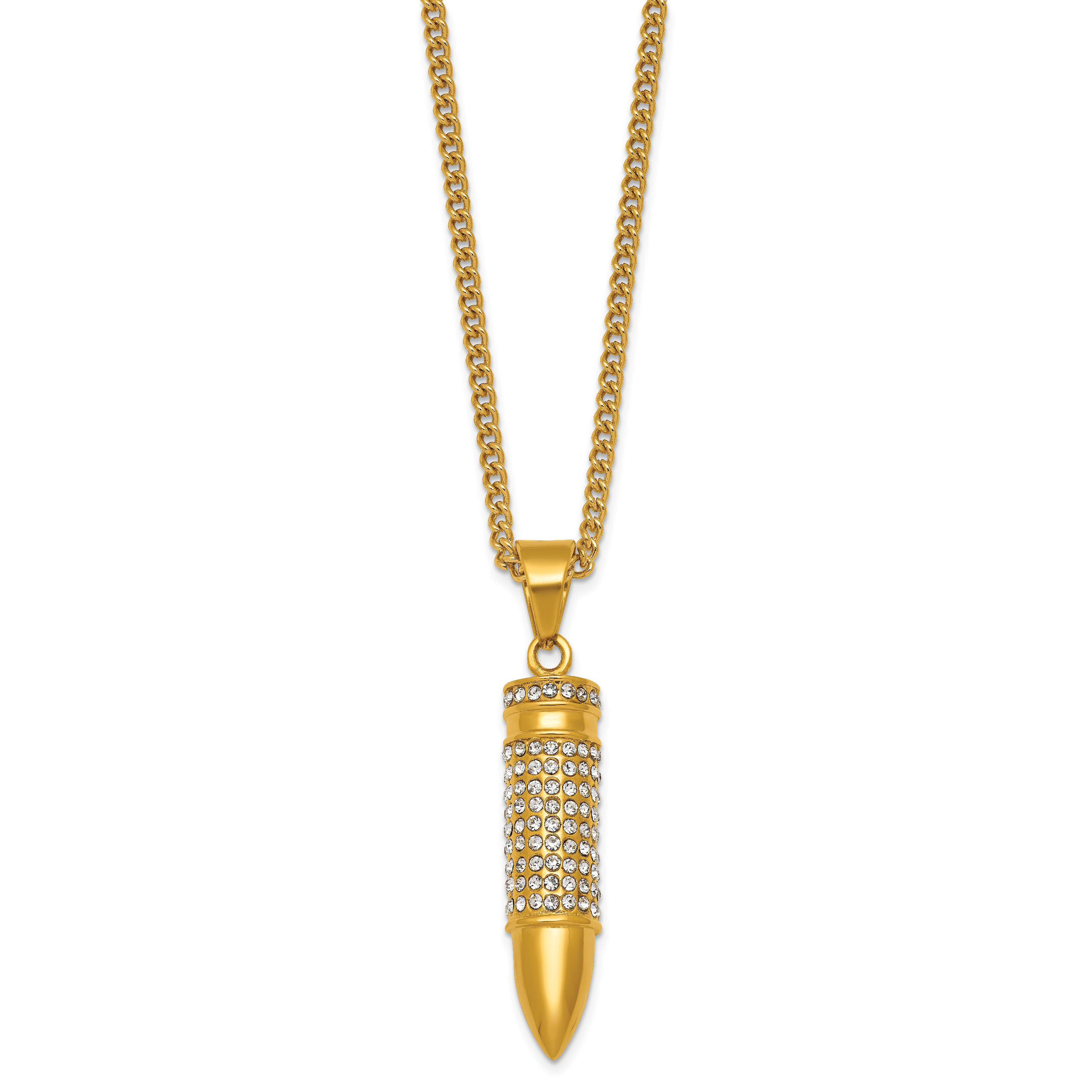 Gold-Tone Polished Crystal Bullet Stainless Steel Necklace 2.9mm Secondary image