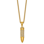 Gold-Tone Polished Crystal Bullet Stainless Steel Necklace 2.9mm