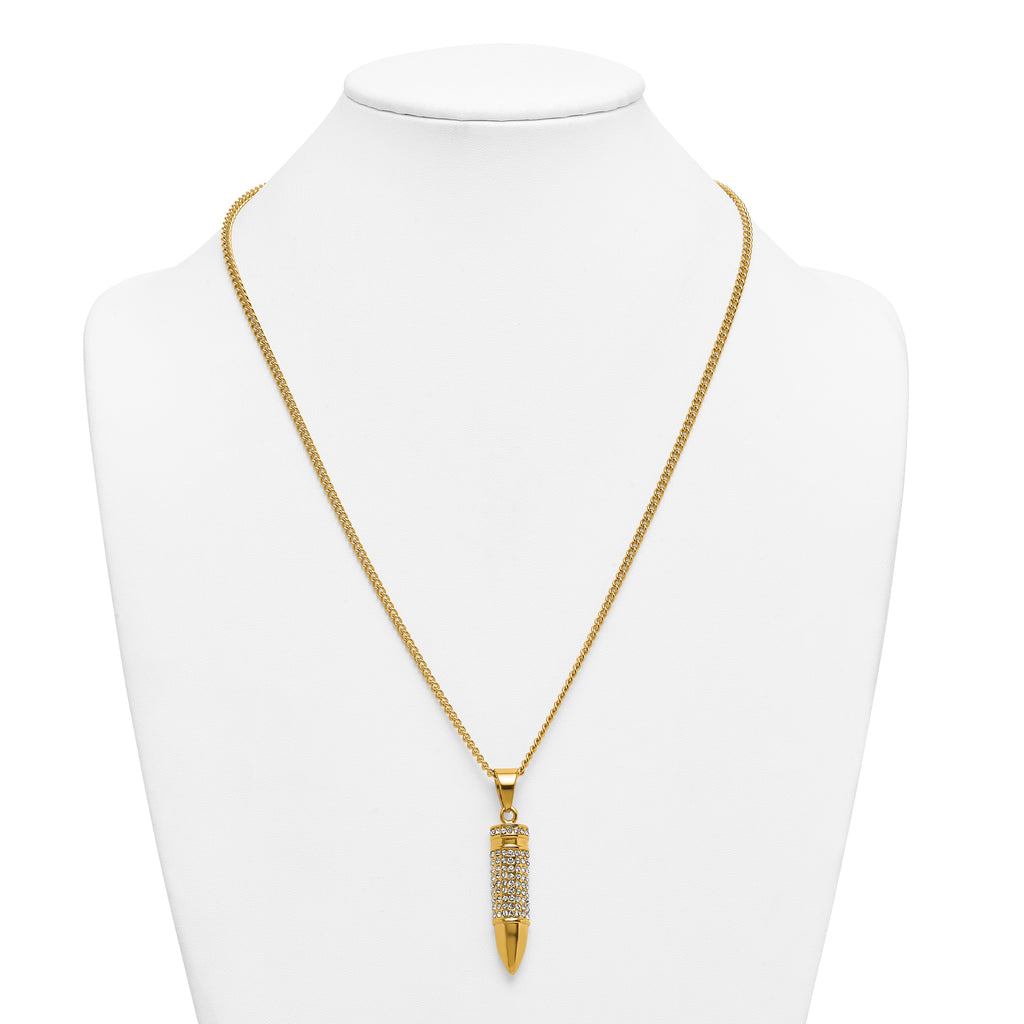 Gold-Tone Polished Crystal Bullet Stainless Steel Necklace 2.9mm