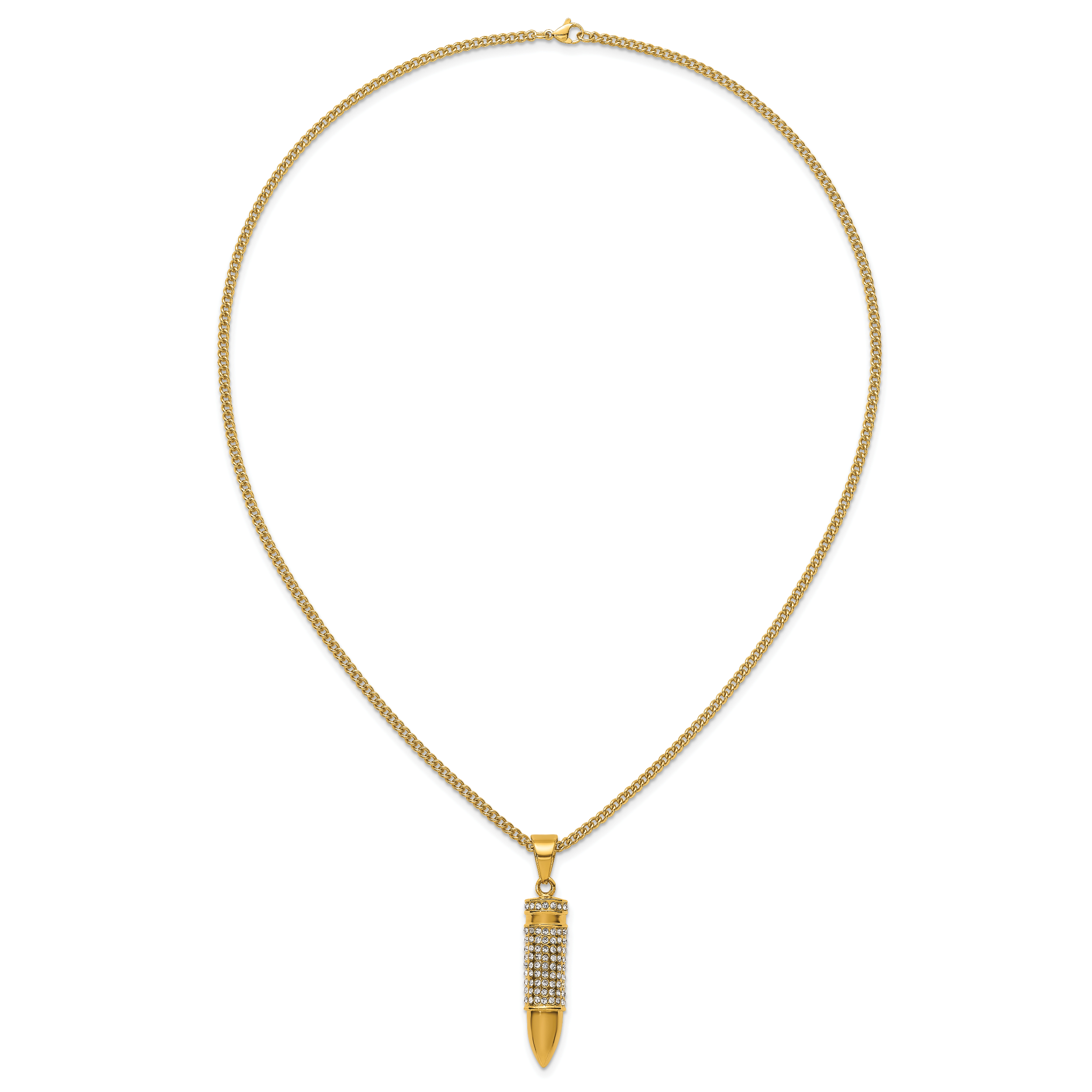 Gold-Tone Polished Crystal Bullet Stainless Steel Necklace 2.9mm