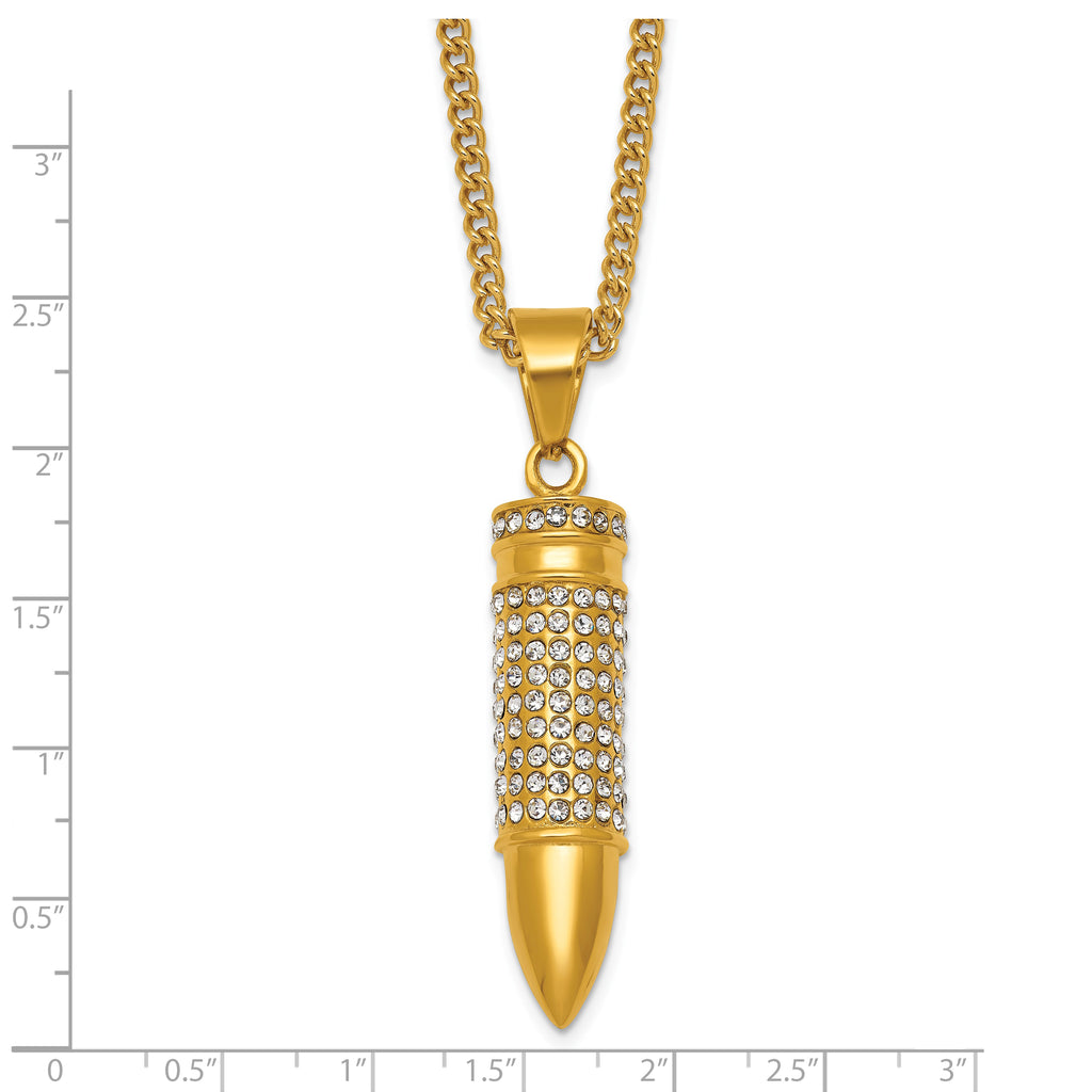 Gold-Tone Polished Crystal Bullet Stainless Steel Necklace 2.9mm