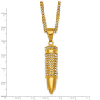 Gold-Tone Polished Crystal Bullet Stainless Steel Necklace 2.9mm