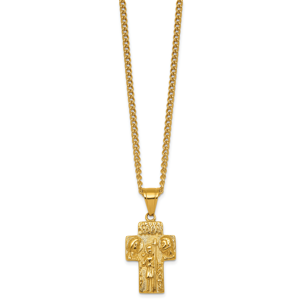 Gold-Tone Polished Cross Stainless Steel Necklace 2.8mm