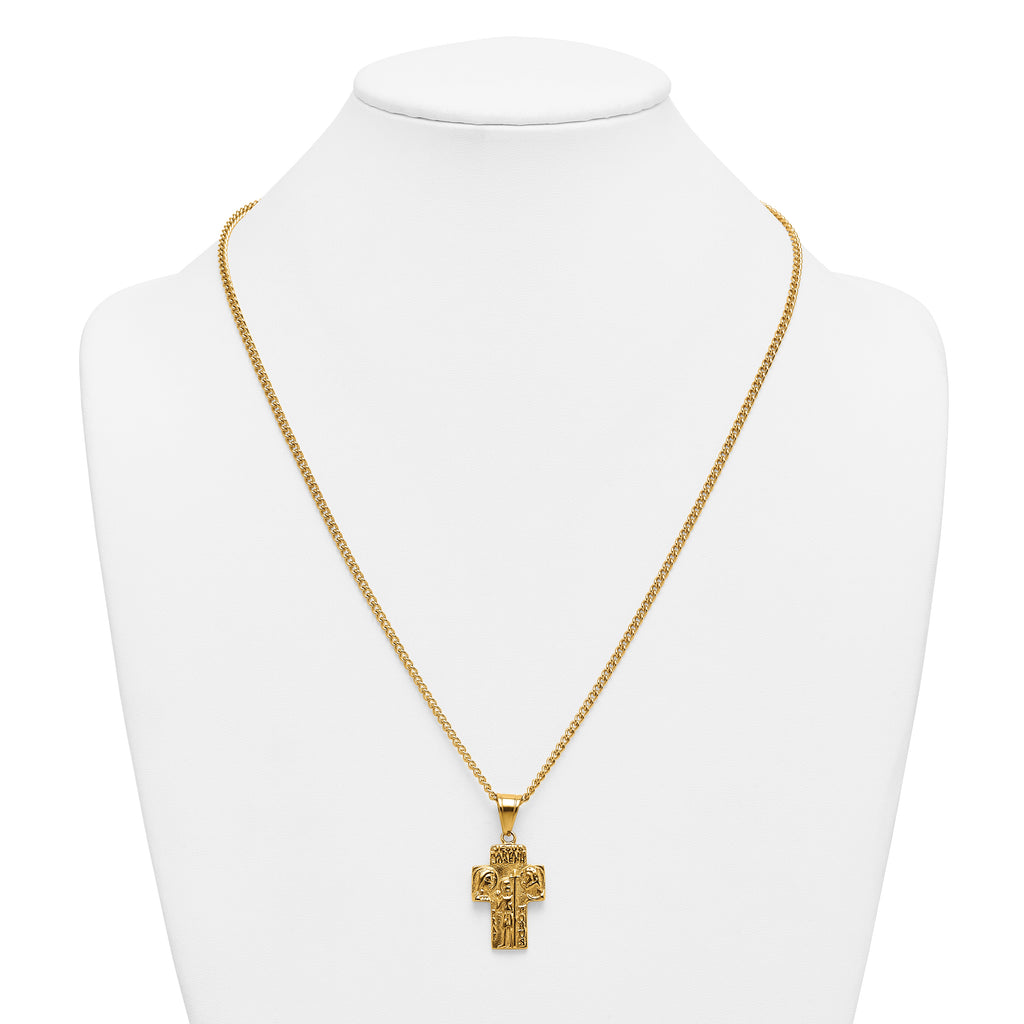 Gold-Tone Polished Cross Stainless Steel Necklace 2.8mm