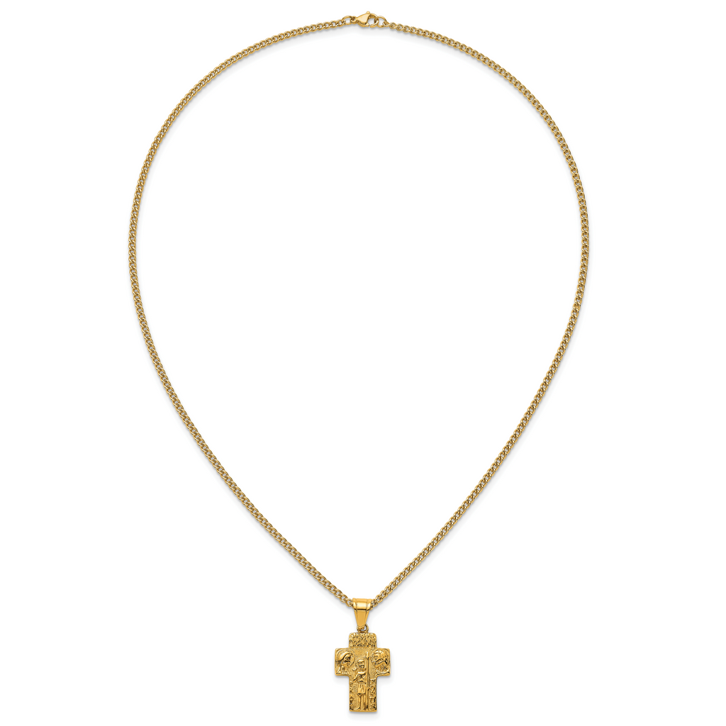 Gold-Tone Polished Cross Stainless Steel Necklace 2.8mm