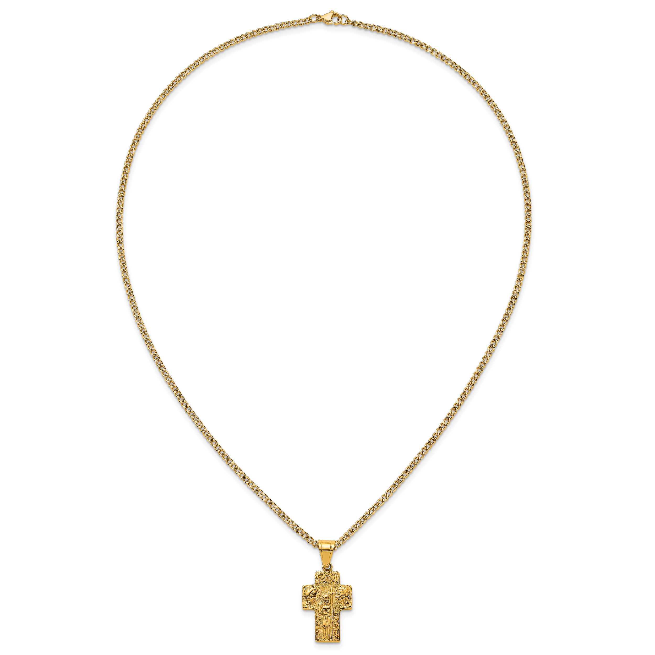 Gold-Tone Polished Cross Stainless Steel Necklace 2.8mm