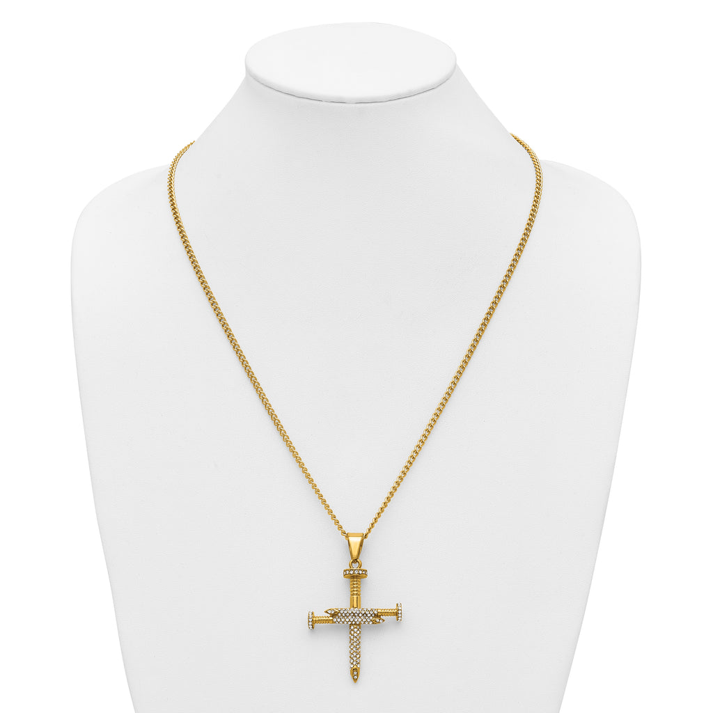 Gold-Tone Polished Crystal Cross Stainless Steel Necklace 2.95mm