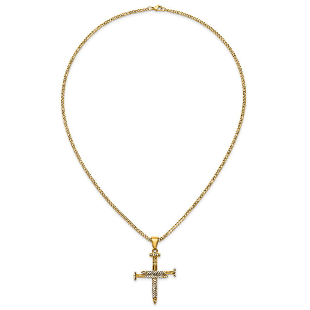 Gold-Tone Polished Crystal Cross Stainless Steel Necklace 2.95mm