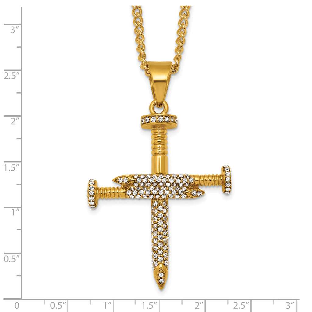 Gold-Tone Polished Crystal Cross Stainless Steel Necklace 2.95mm