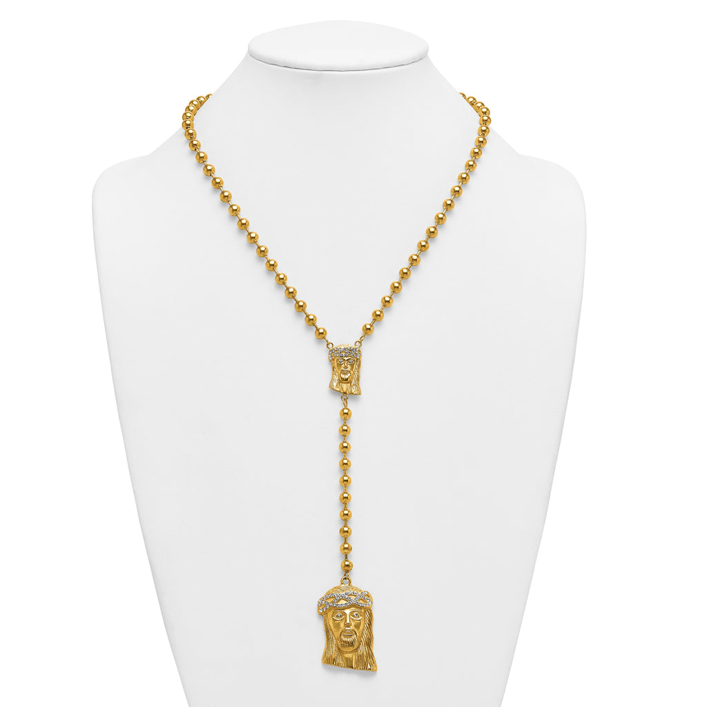 Gold-Tone Polished Crystal Stainless Steel Necklace 6mm