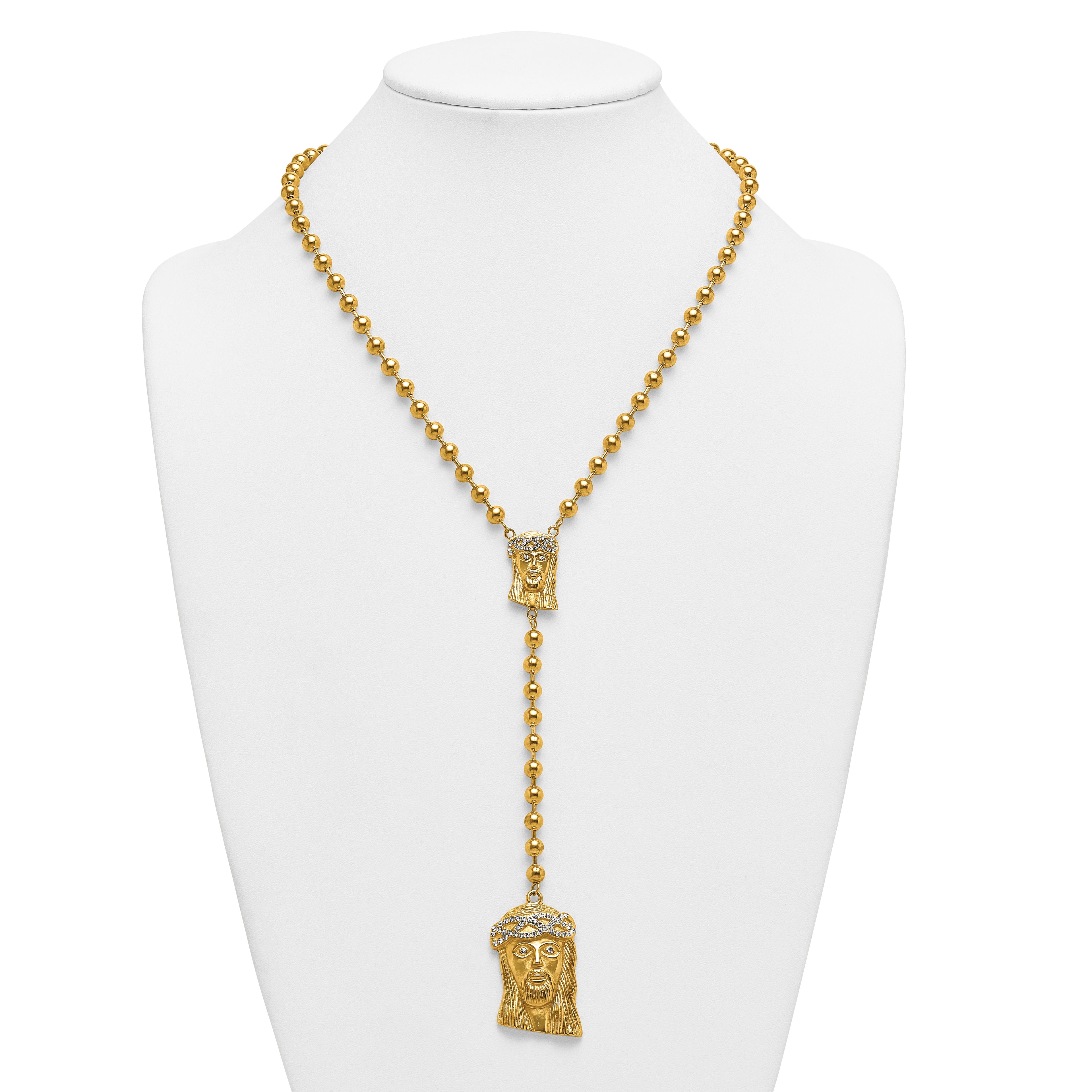 Gold-Tone Polished Crystal Stainless Steel Necklace 6mm