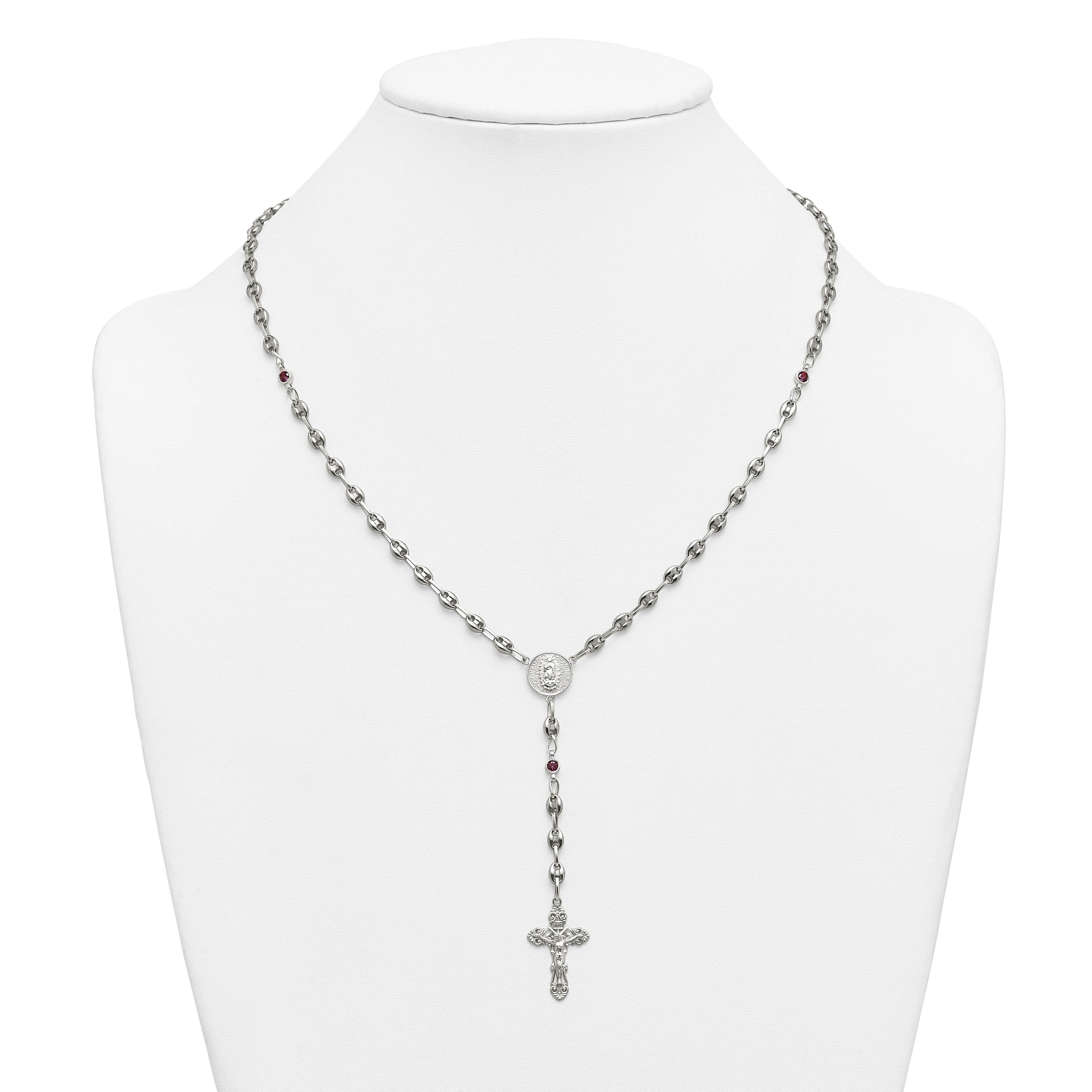 Polished Red Cubic Zirconia Stainless Steel Necklace 4.35mm