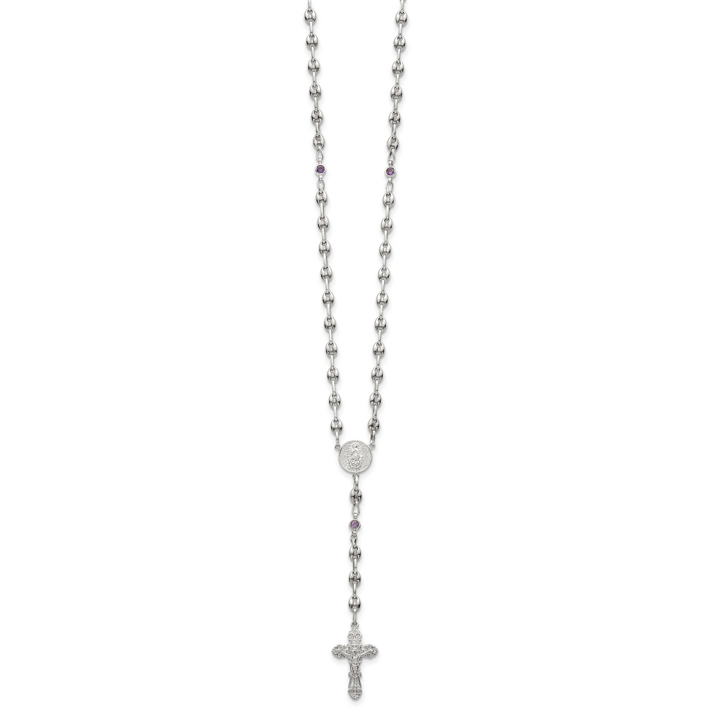 Polished Purple Cubic Zirconia Stainless Steel Necklace 4.35mm