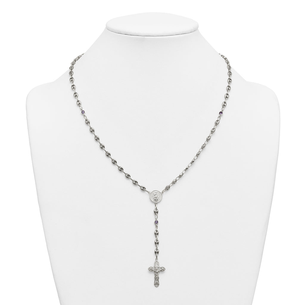 Polished Purple Cubic Zirconia Stainless Steel Necklace 4.35mm
