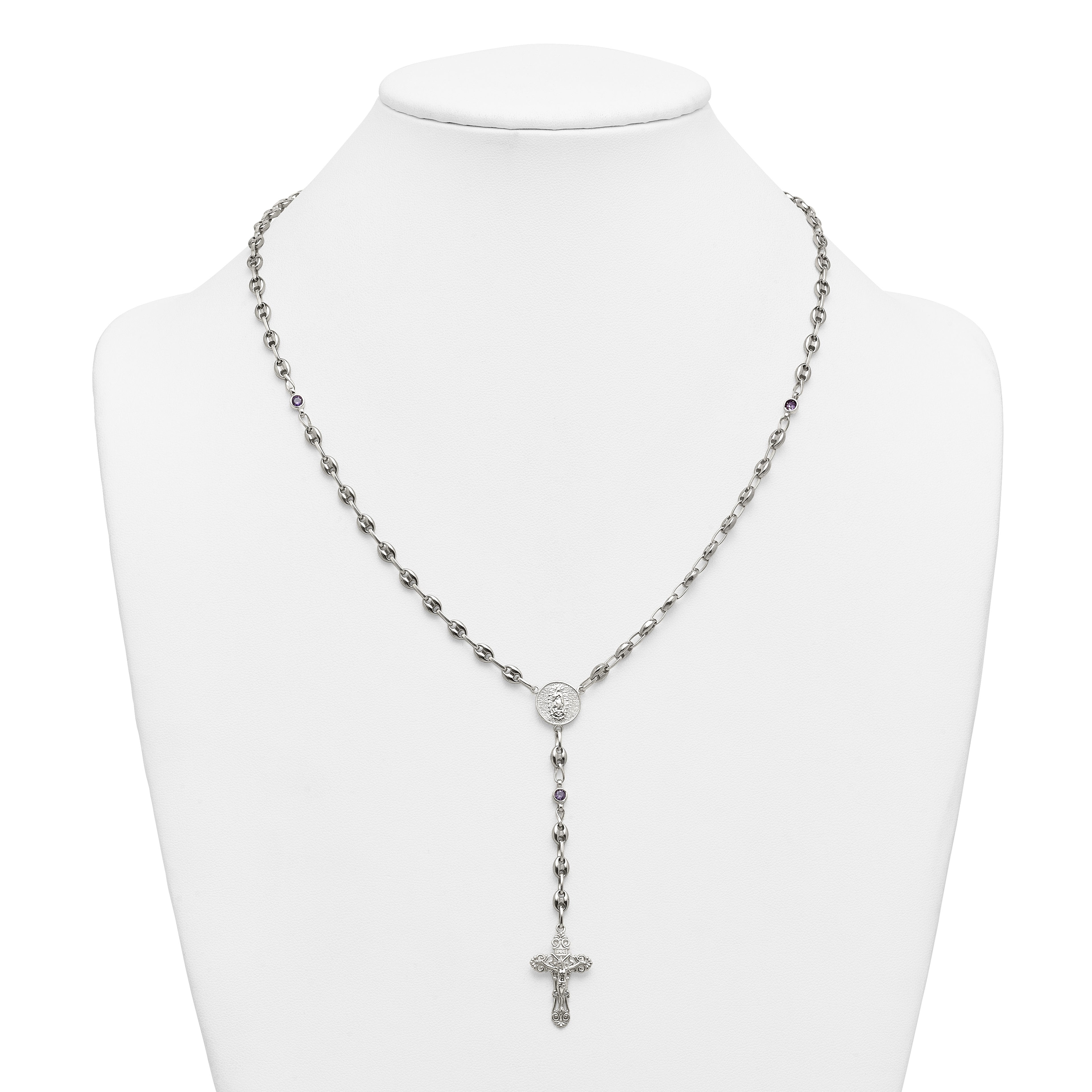 Polished Purple Cubic Zirconia Stainless Steel Necklace 4.35mm
