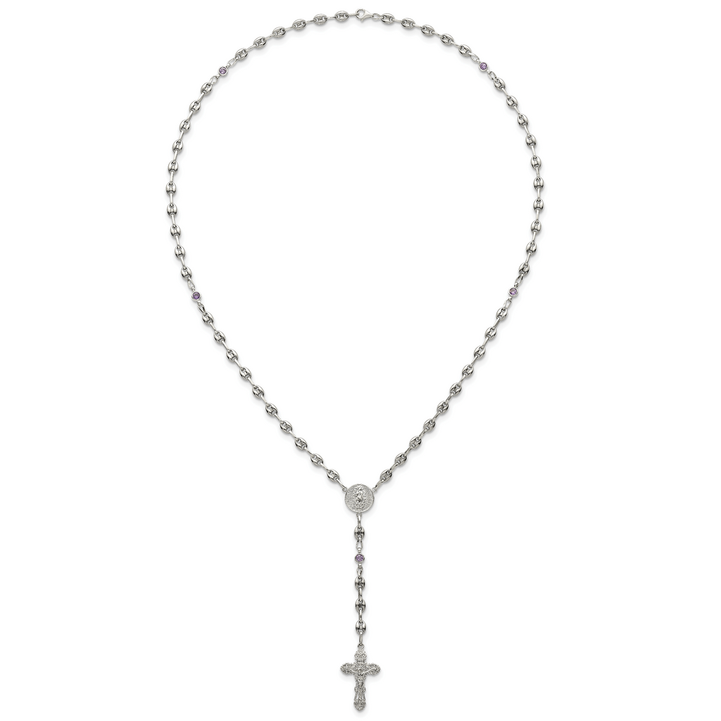 Polished Purple Cubic Zirconia Stainless Steel Necklace 4.35mm