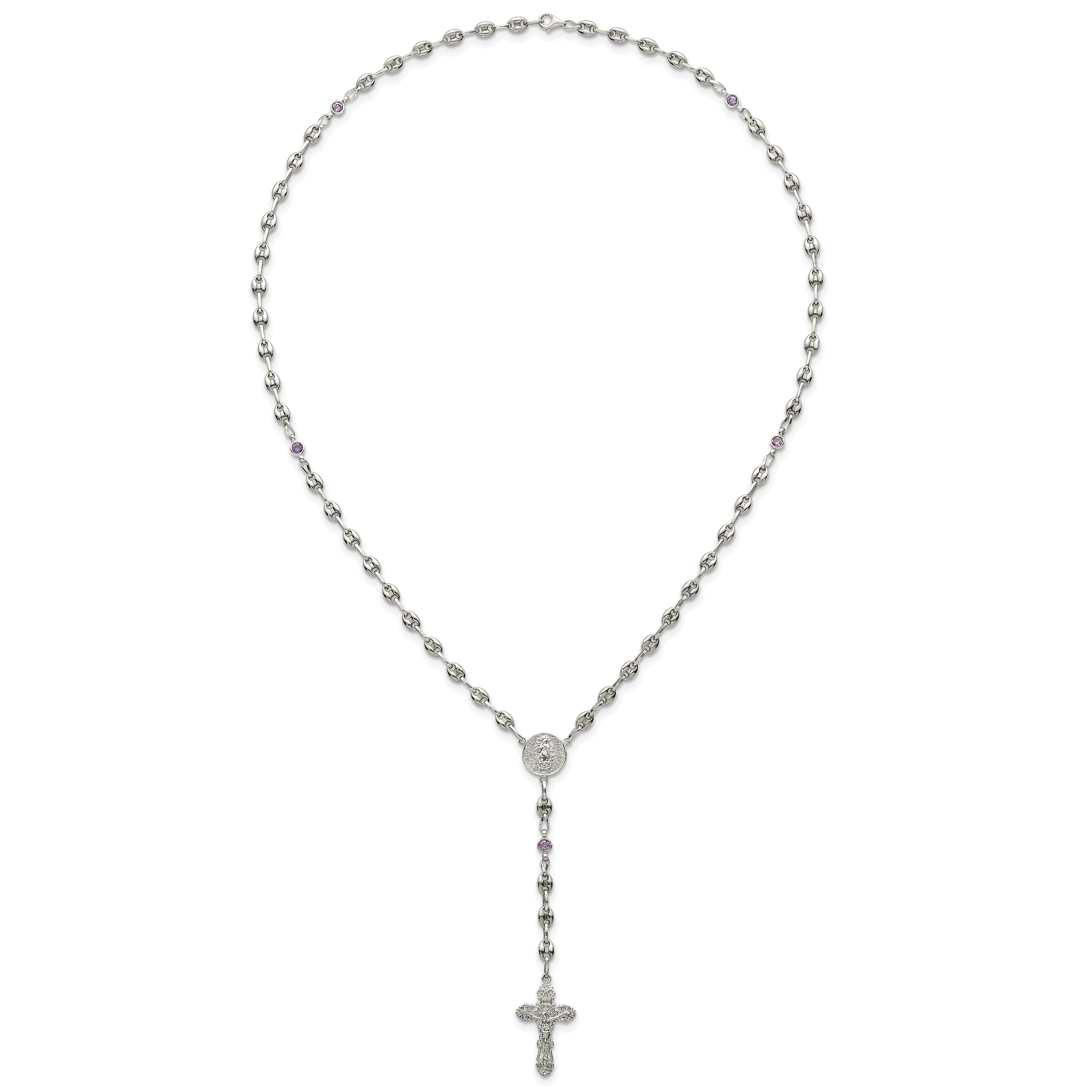 Polished Purple Cubic Zirconia Stainless Steel Necklace 4.35mm